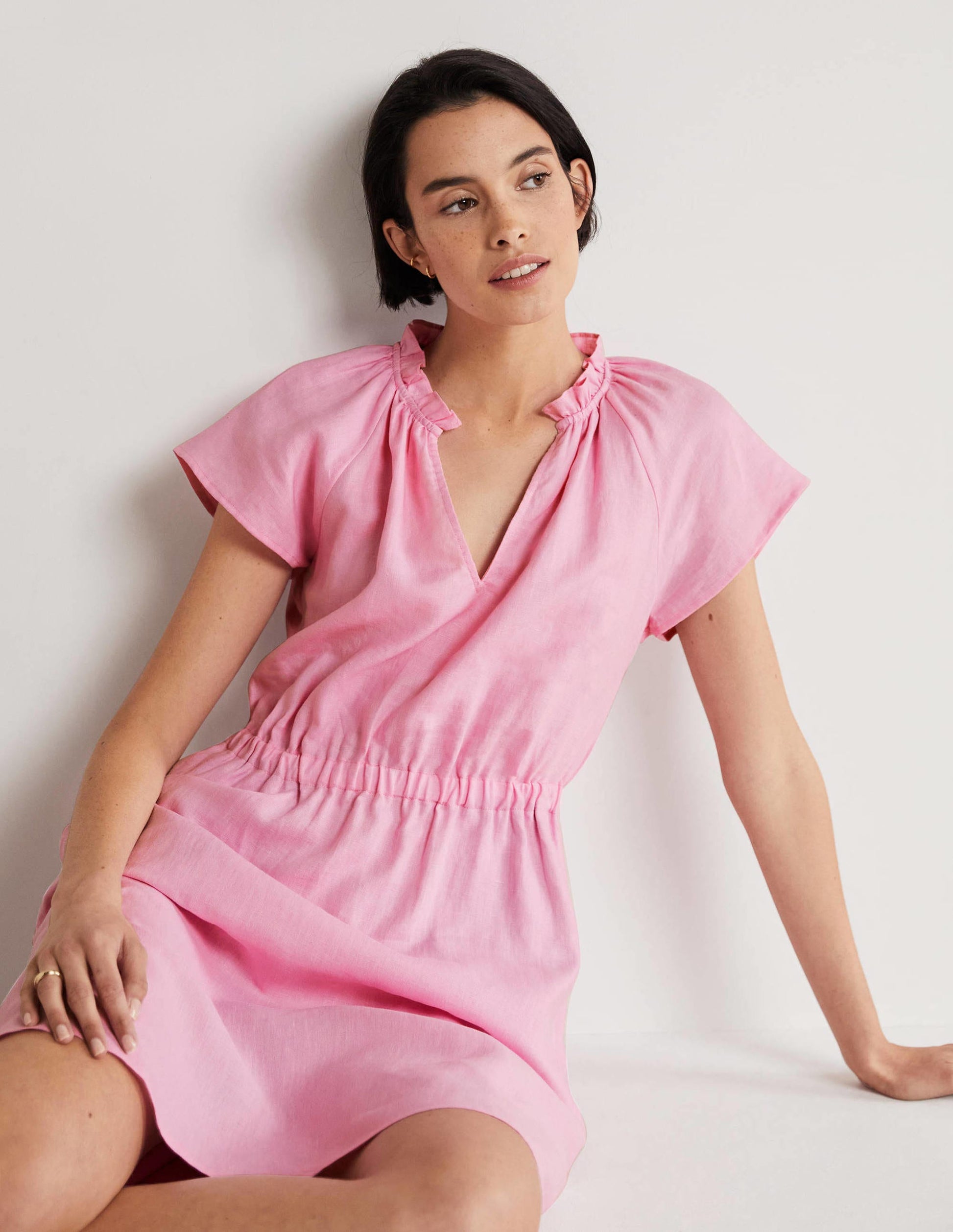 Short Sleeve Linen Dress-Bon Bon-4