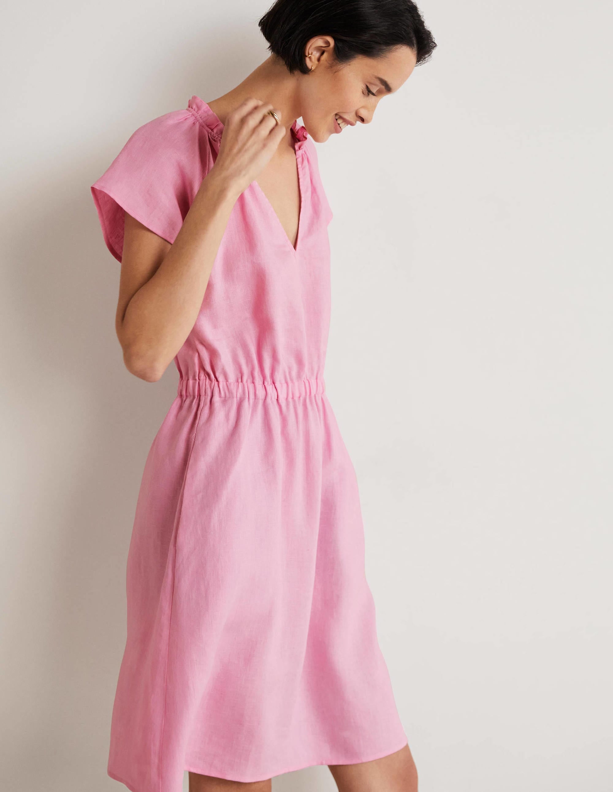 Short Sleeve Linen Dress-Bon Bon - Image 5