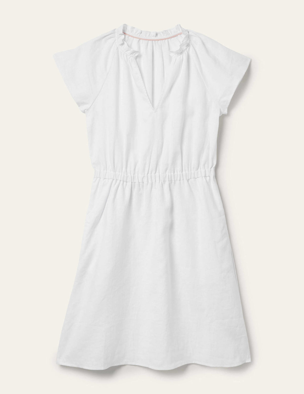 Short Sleeve Linen Dress-White - Image 6