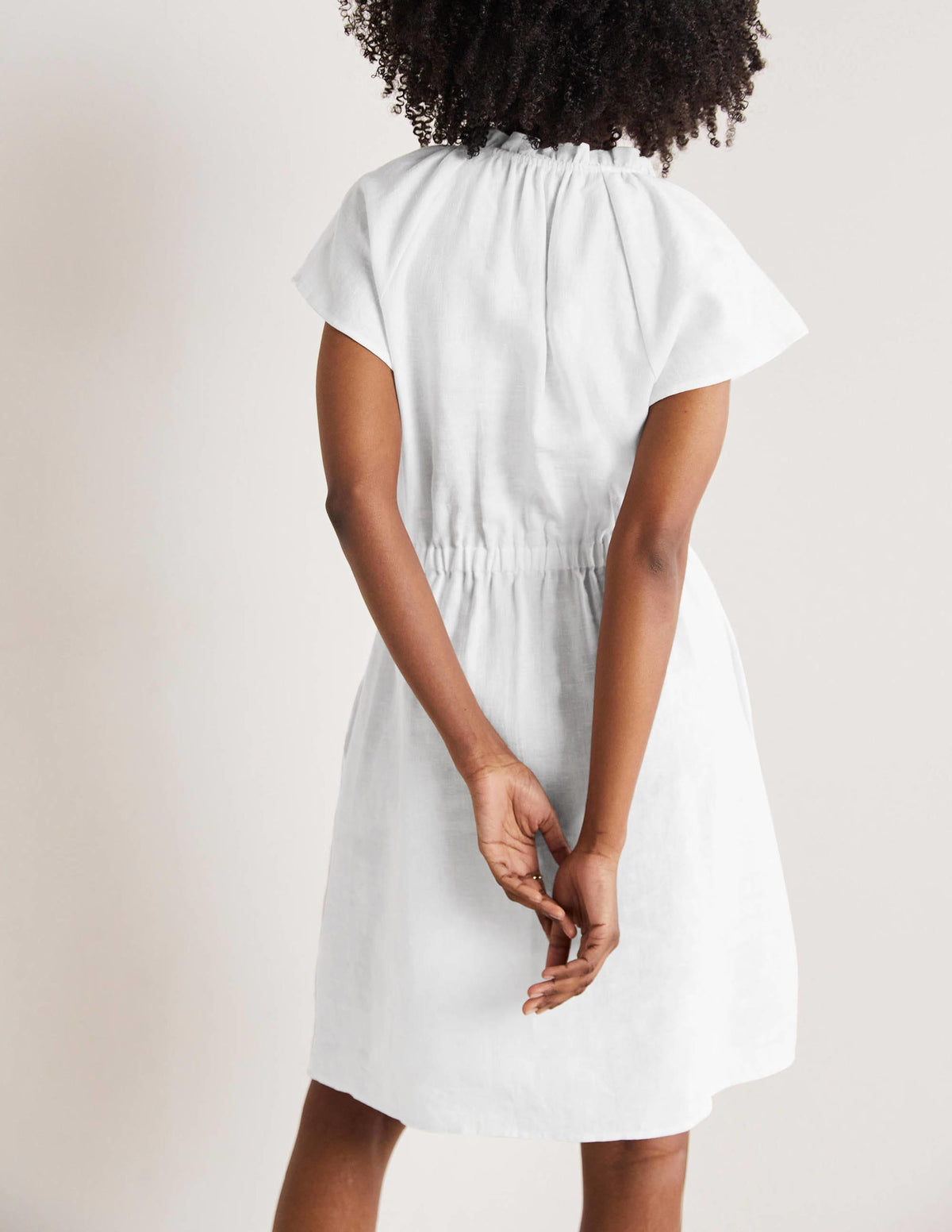 Short Sleeve Linen Dress-White-3