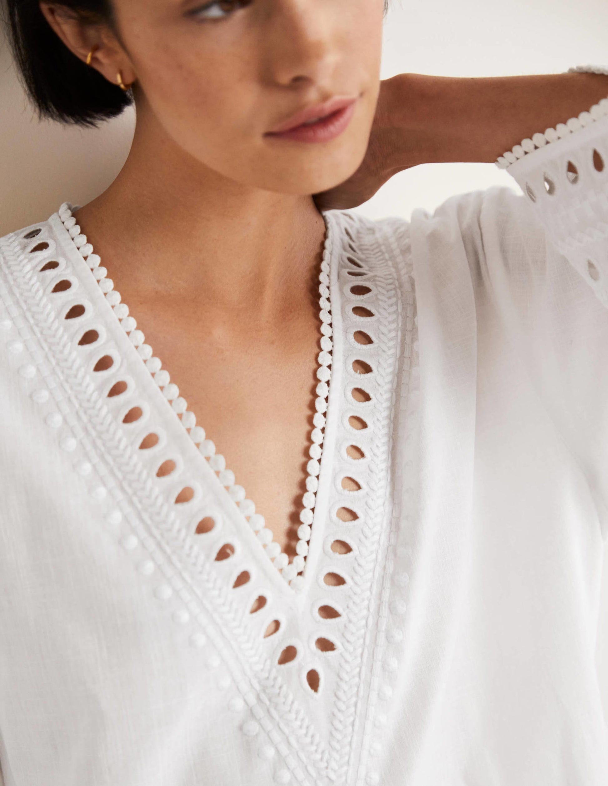 Embroidered Kaftan Dress-White-2