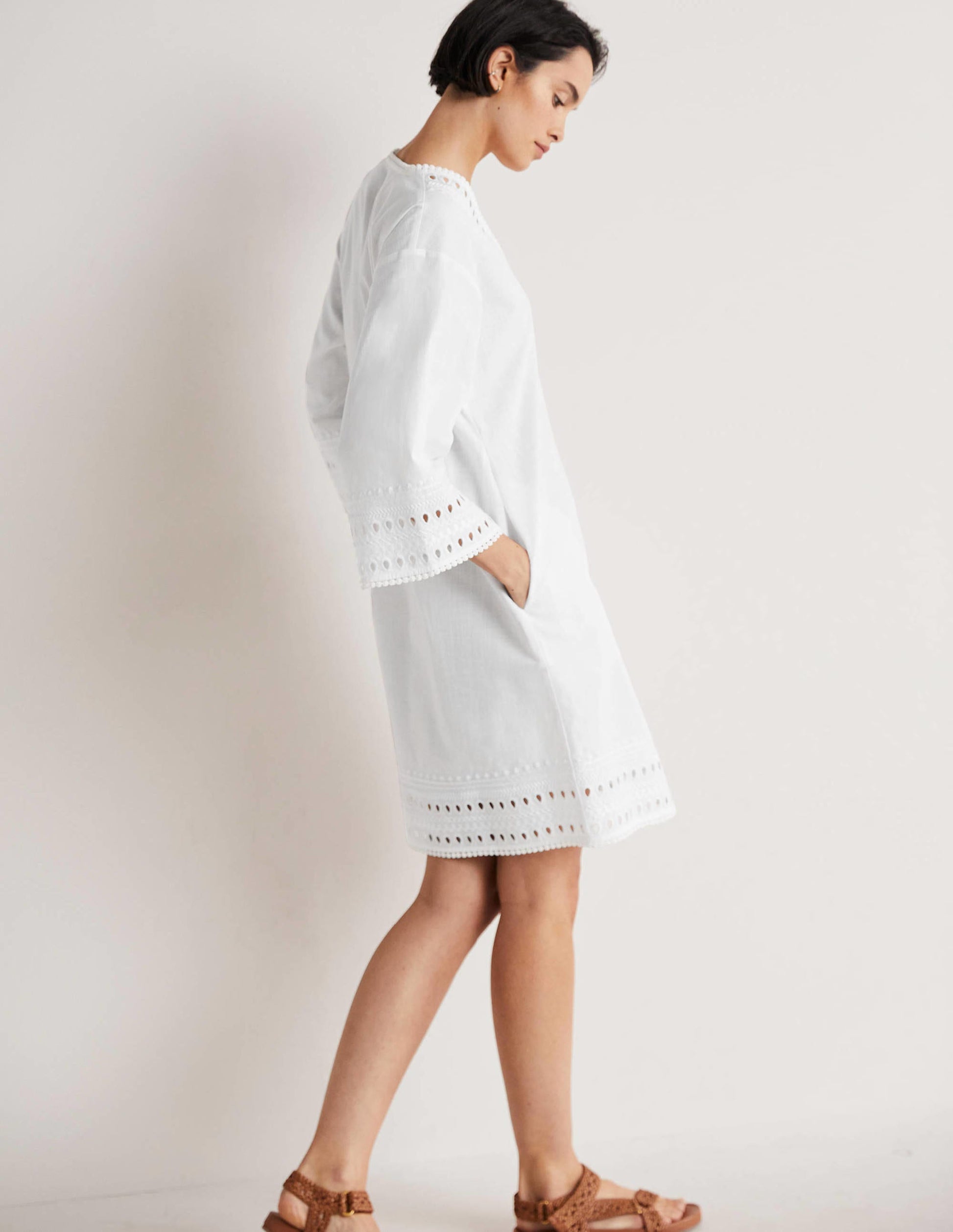 Embroidered Kaftan Dress-White-4