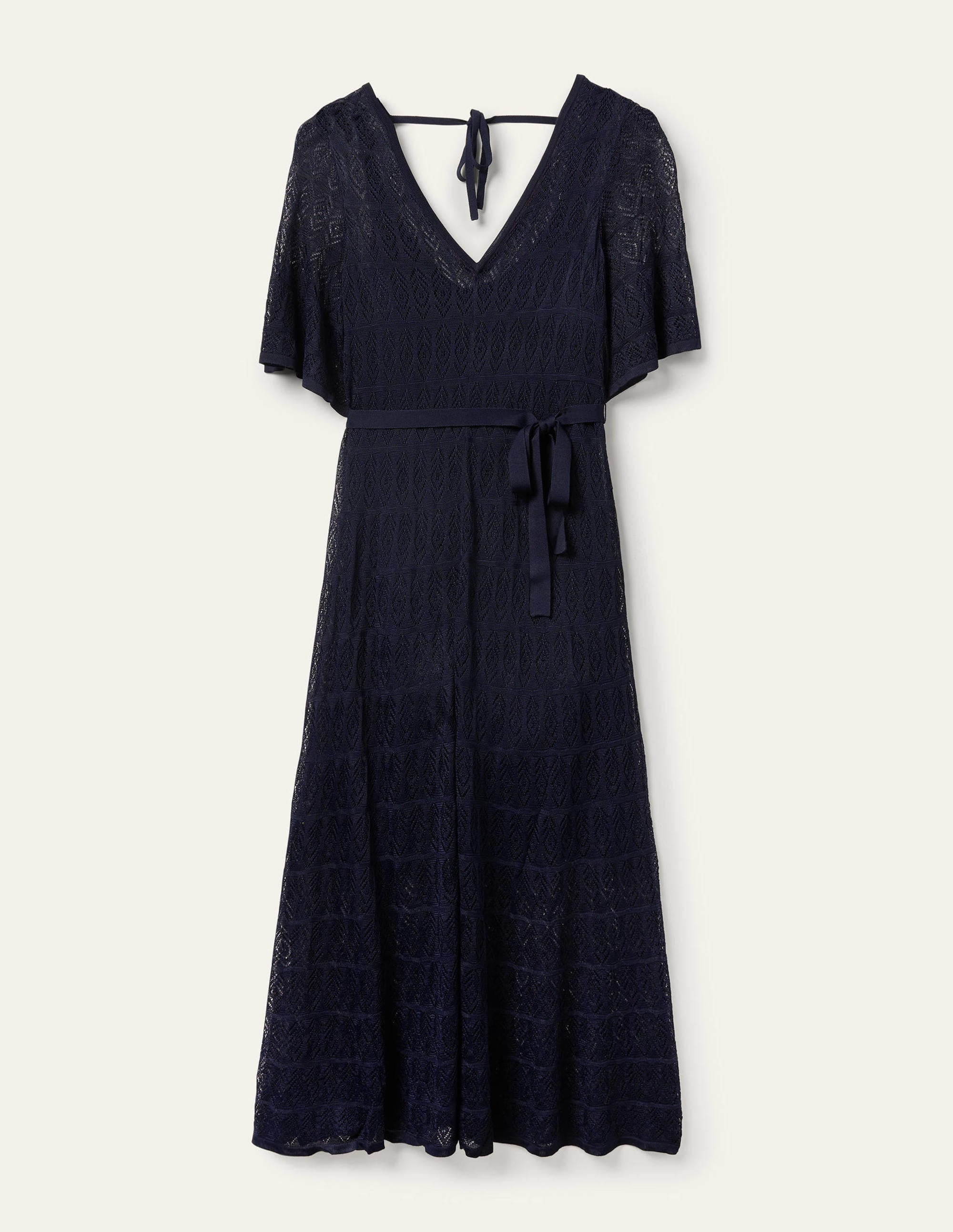 Pointelle Knitted Midi Dress-Navy - Image 5