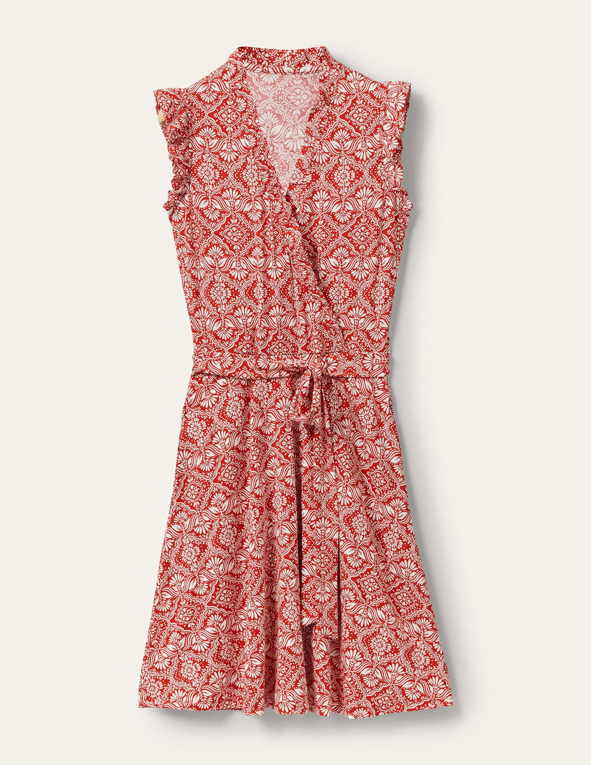Ruffle Fixed Wrap Jersey Dress-Aurora Red, Oriental Diamond-10
