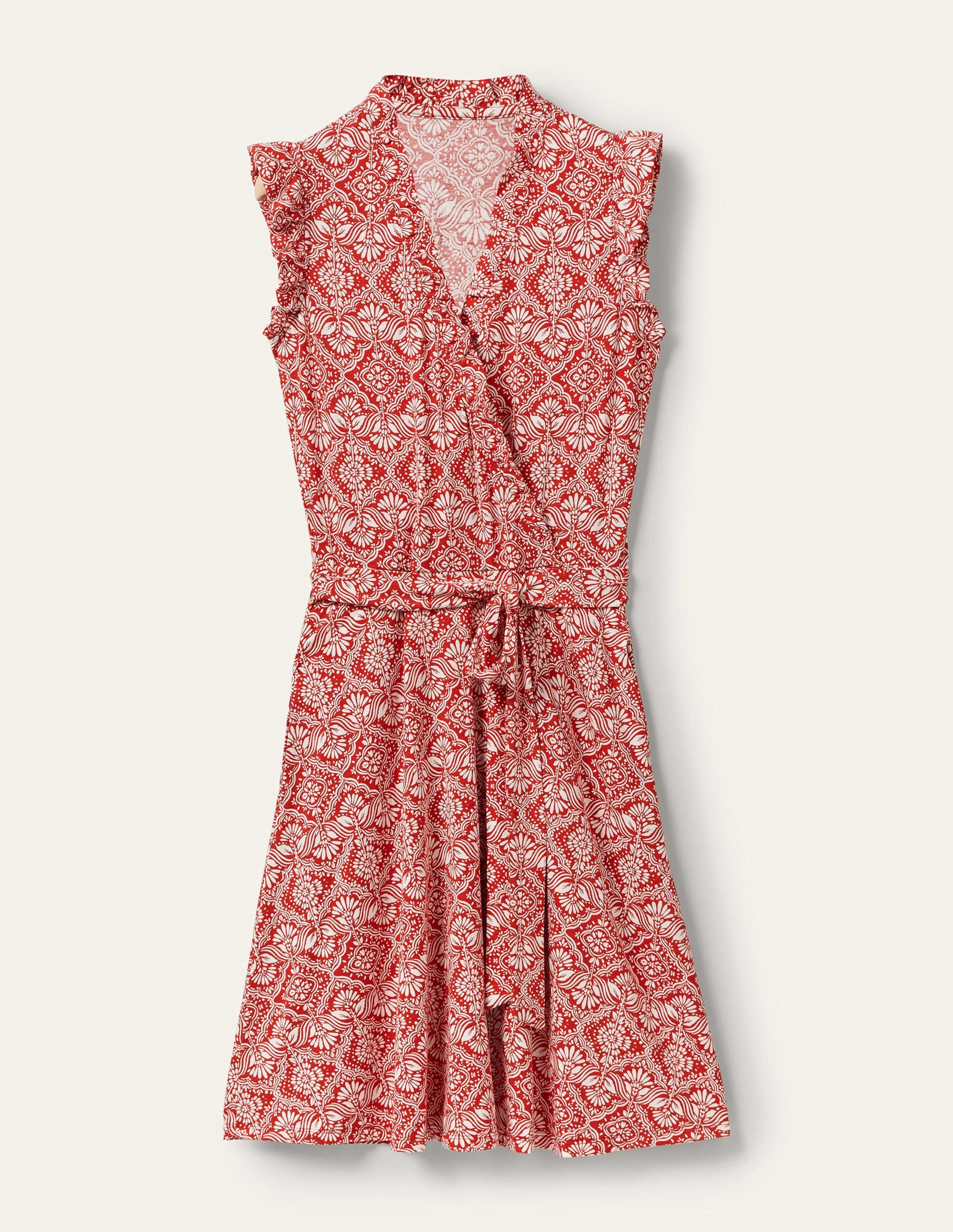 Ruffle Fixed Wrap Jersey Dress-Aurora Red, Oriental Diamond - Image 10