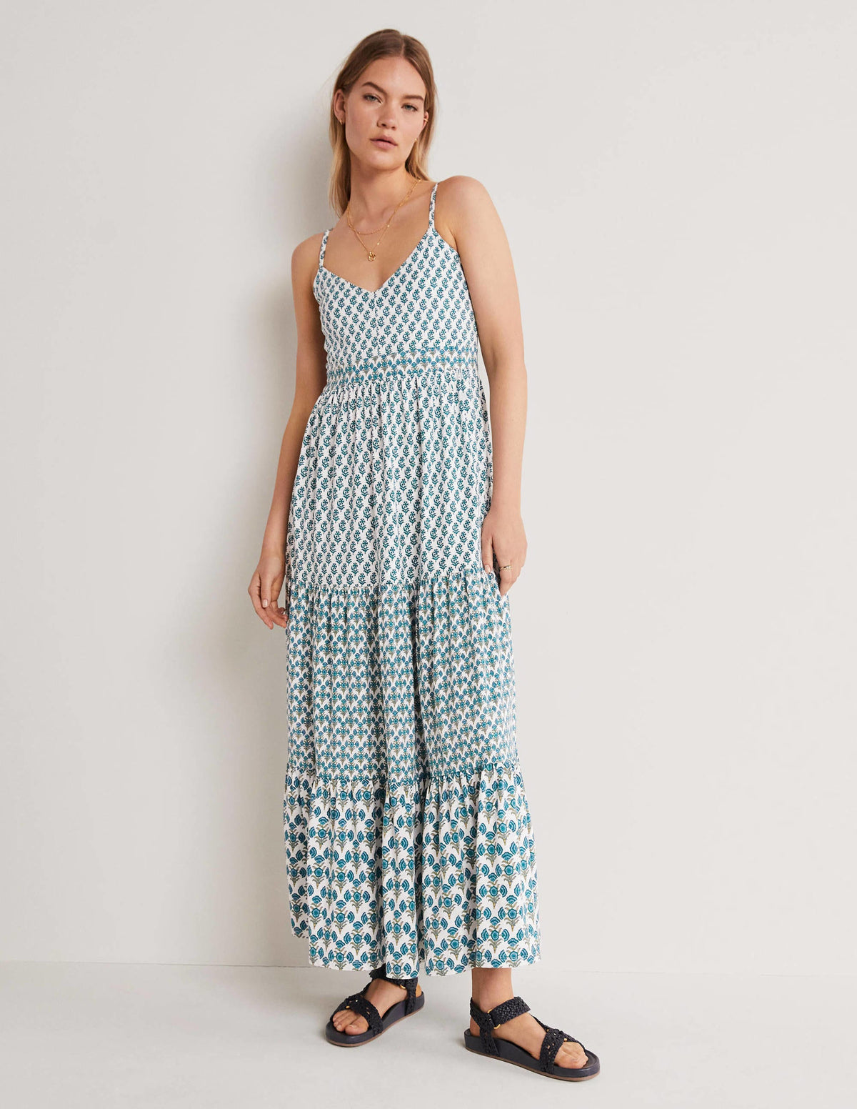 Strappy Jersey Maxi Dress-Chesapeake, Woodblock Bloom-2