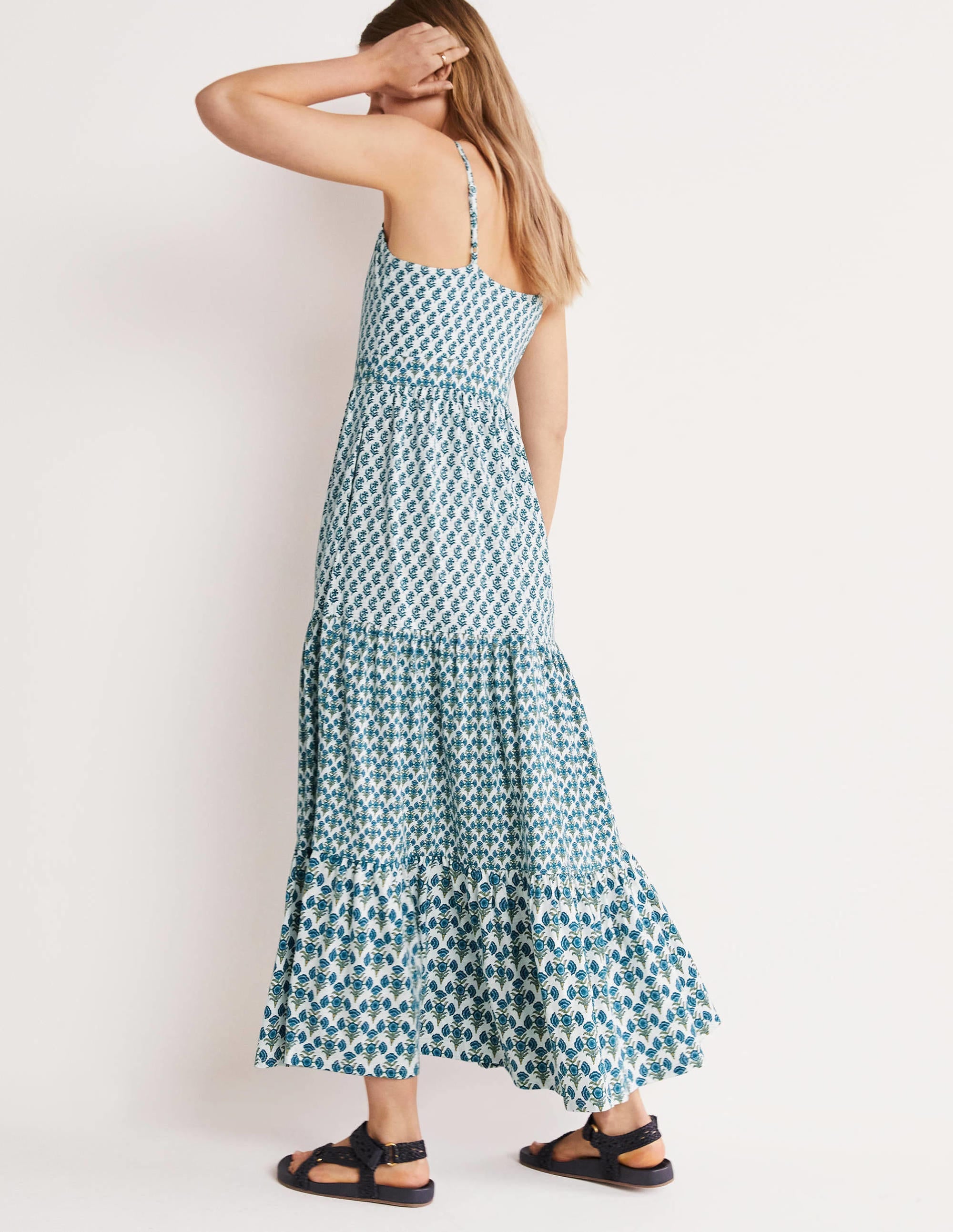 Strappy Jersey Maxi Dress-Chesapeake, Woodblock Bloom - Image 4