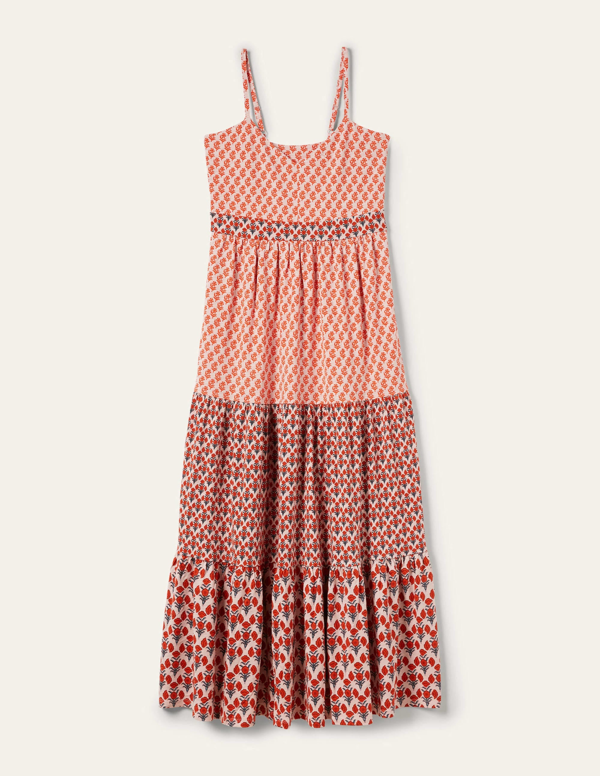 Strappy Jersey Maxi Dress-Milkshake, Woodblock Bloom - Image 5