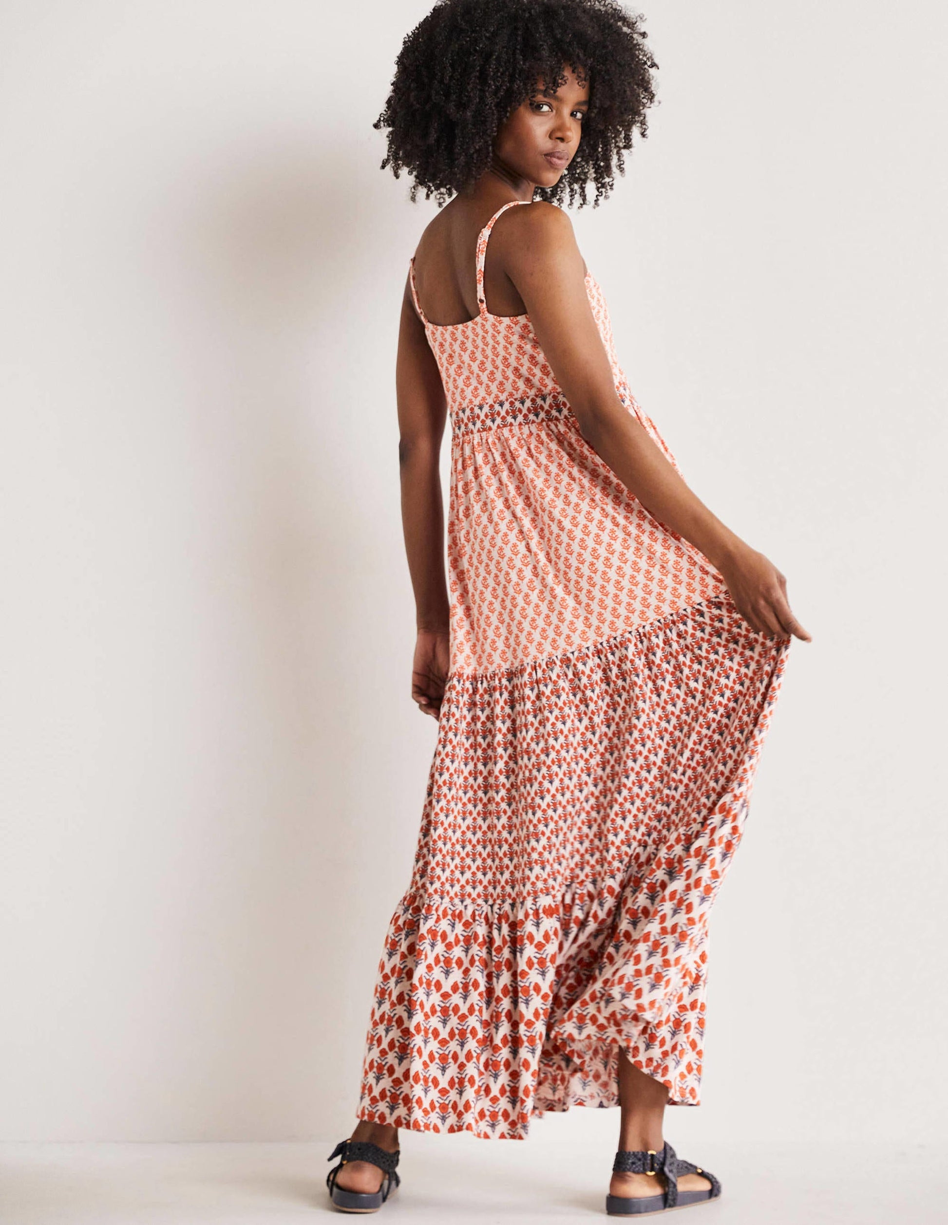 Strappy Jersey Maxi Dress-Milkshake, Woodblock Bloom-3