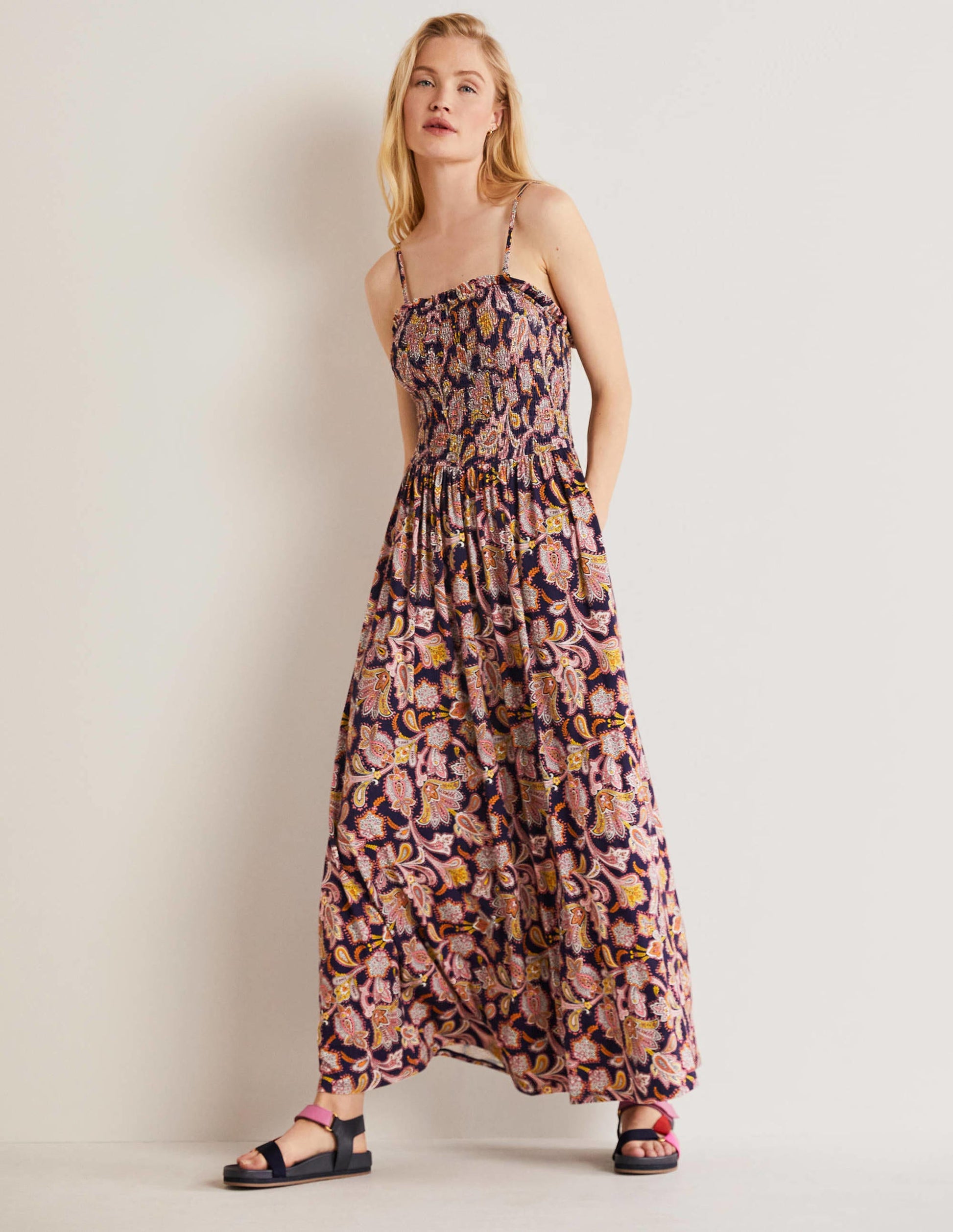 Strapless Jersey Maxi Dress-French Navy, Paisley Bud-1