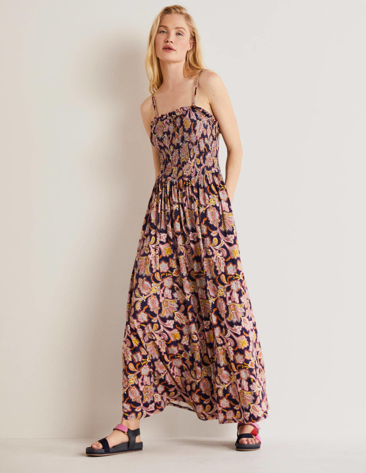 Strapless Jersey Maxi Dress-French Navy, Paisley Bud - Image 1