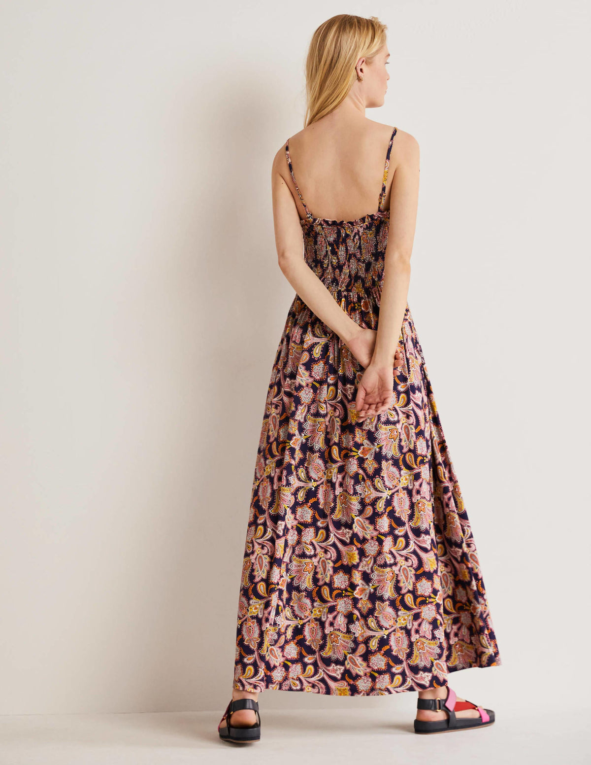 Strapless Jersey Maxi Dress-French Navy, Paisley Bud - Image 3