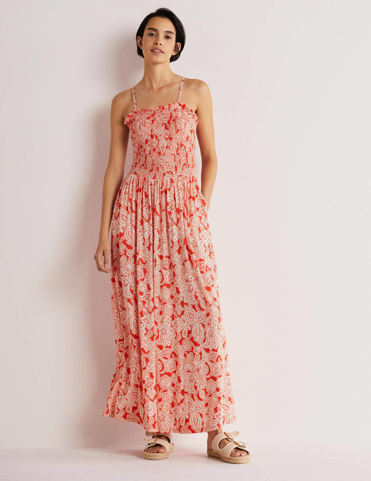Strapless Jersey Maxi Dress-Firecracker, Paisley Bud - Image 1