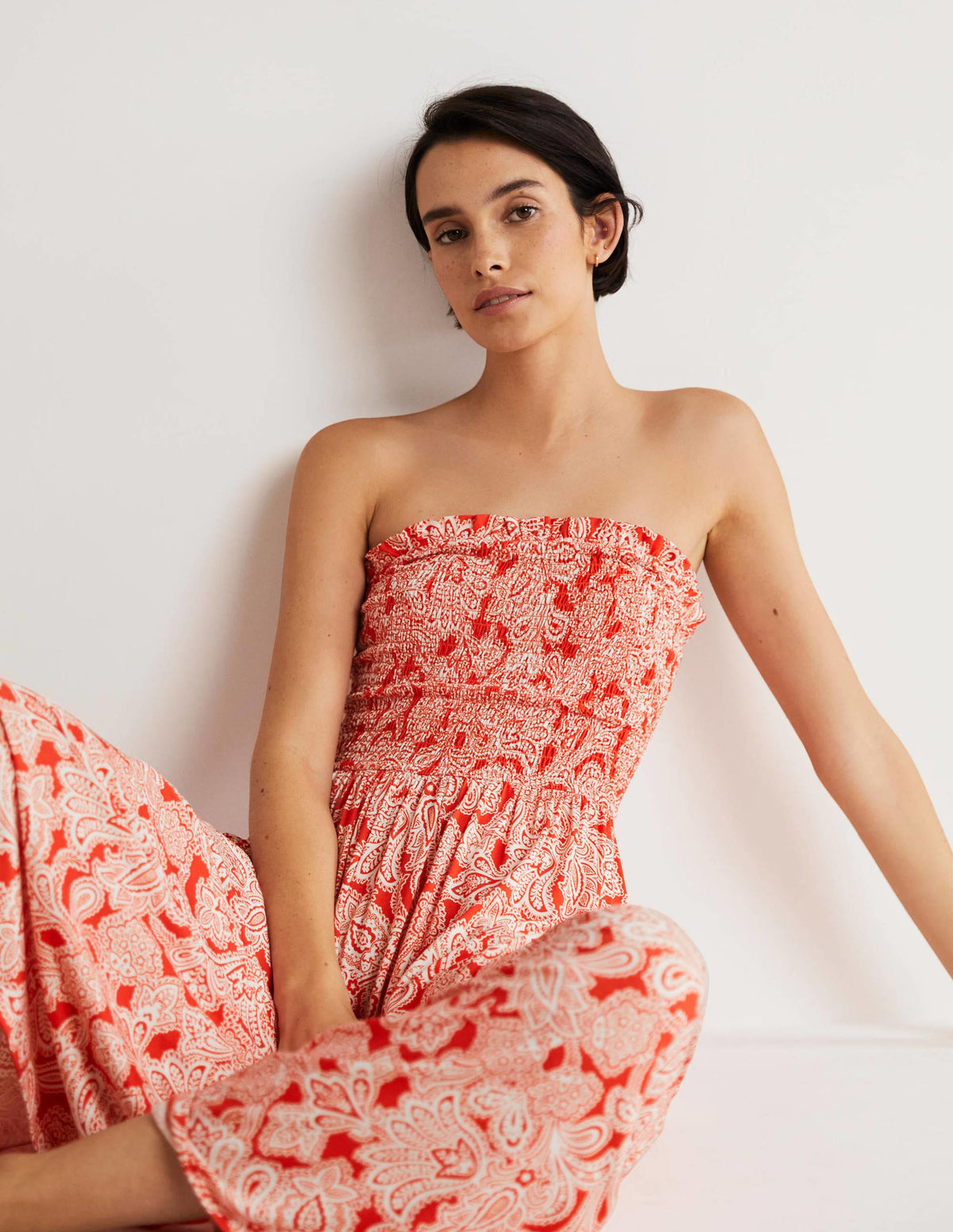 Strapless Jersey Maxi Dress-Firecracker, Paisley Bud-4