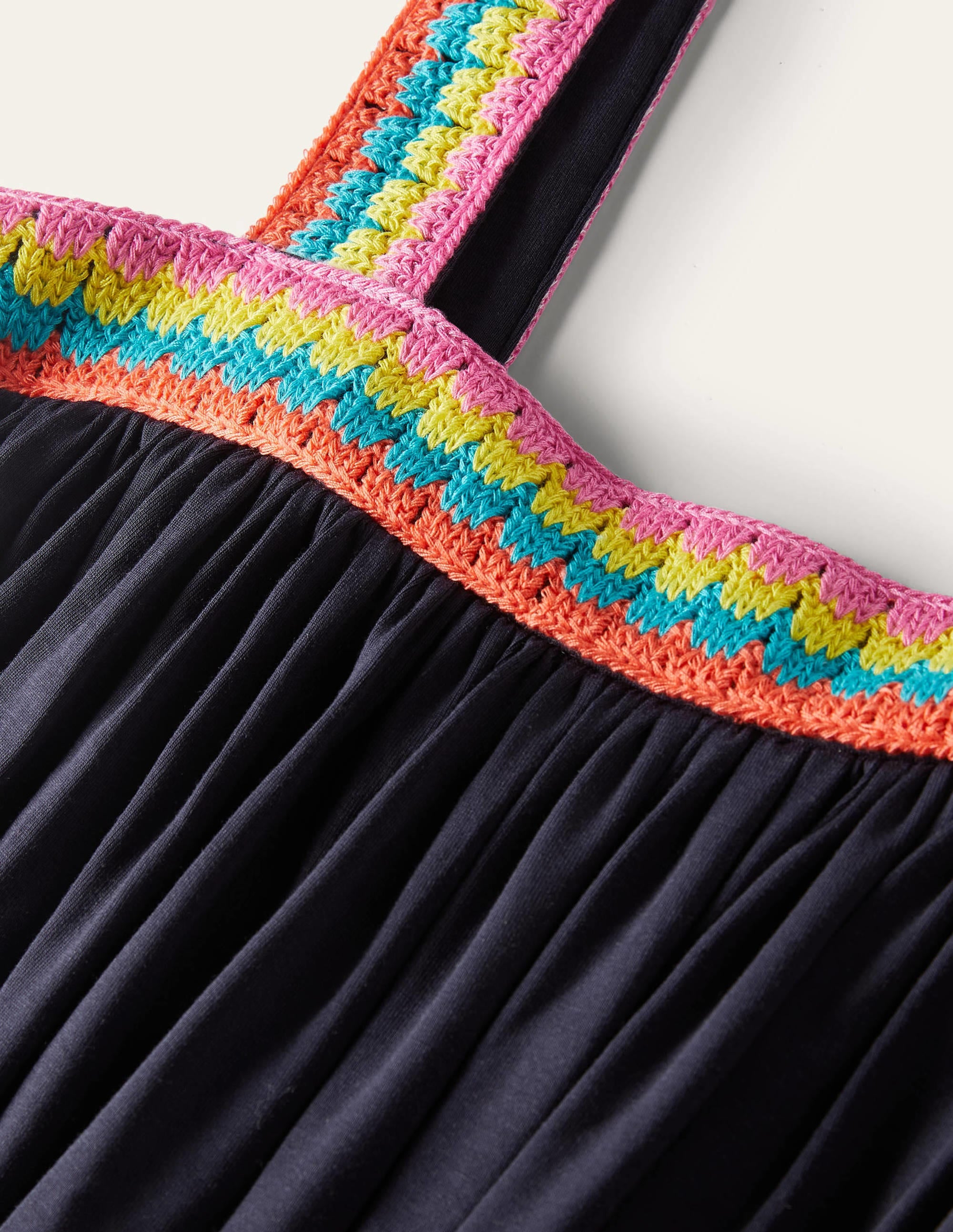 Crochet Trim Jersey Maxi Dress-Navy - Image 6