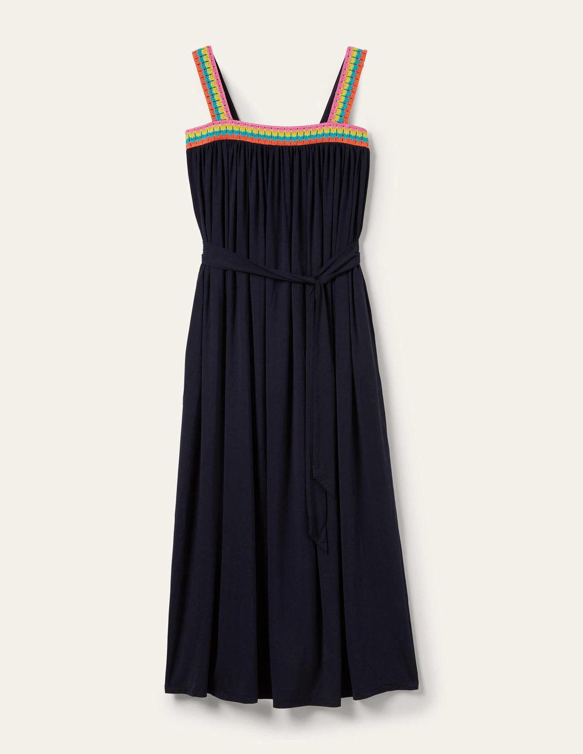 Crochet Trim Jersey Maxi Dress-Navy - Image 7