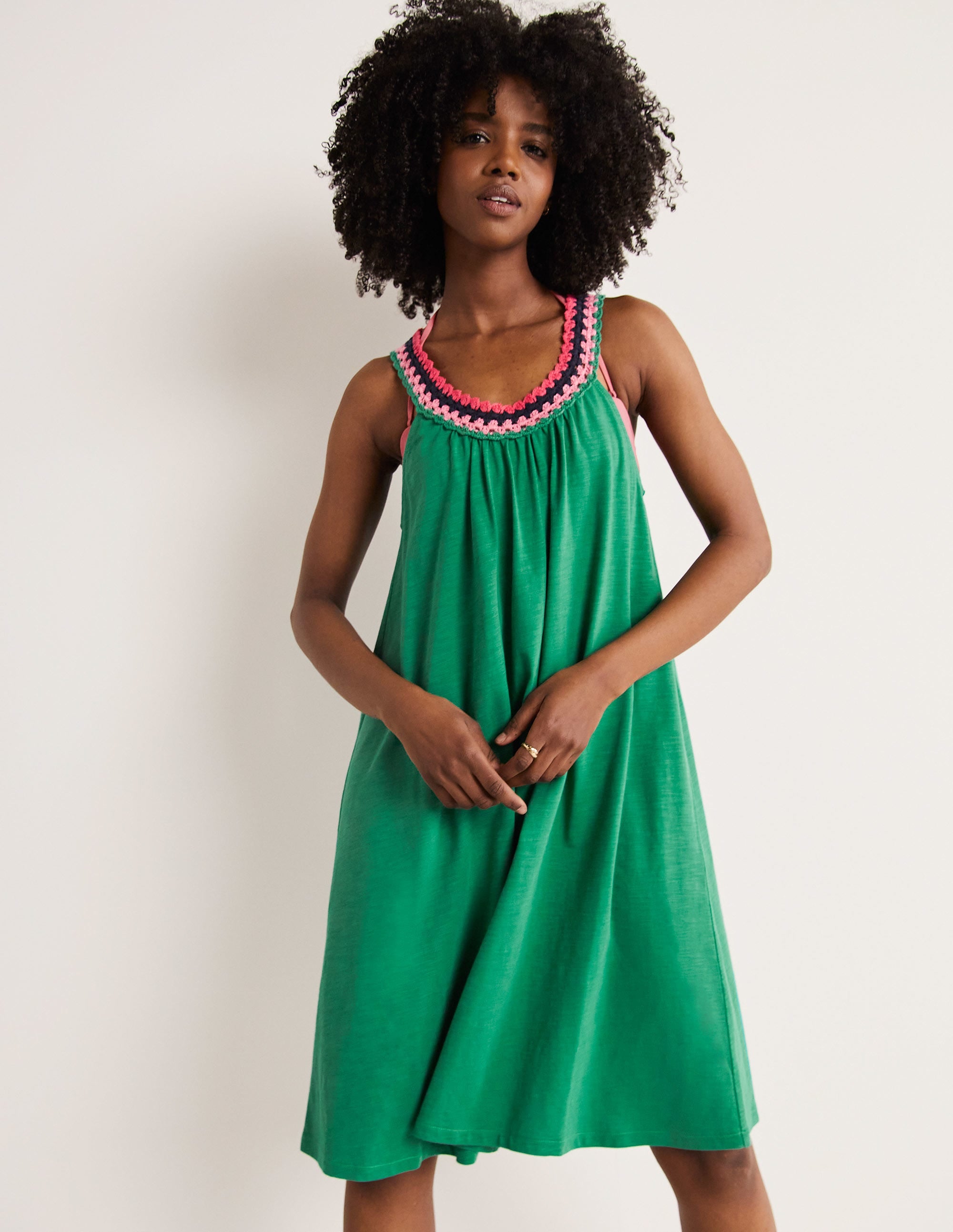 Crochet Detail Jersey Dress-Shady Glade - Image 1