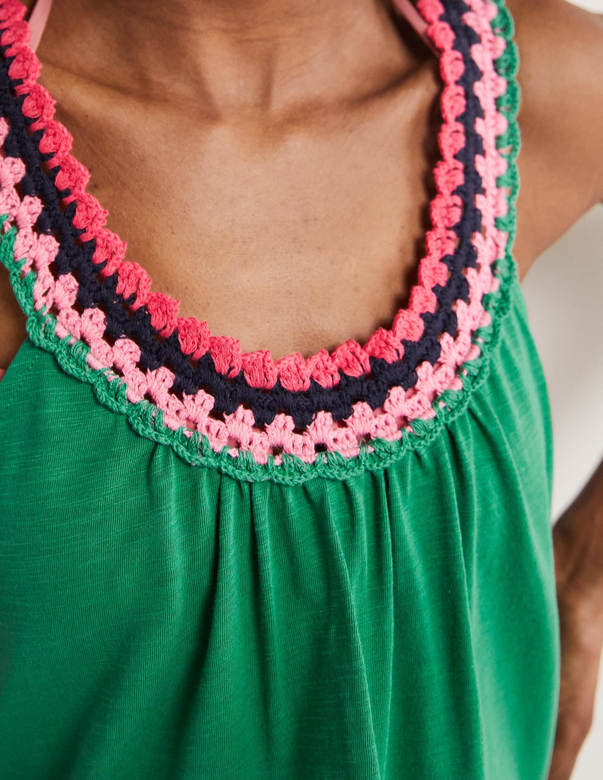 Crochet Detail Jersey Dress-Shady Glade - Image 2