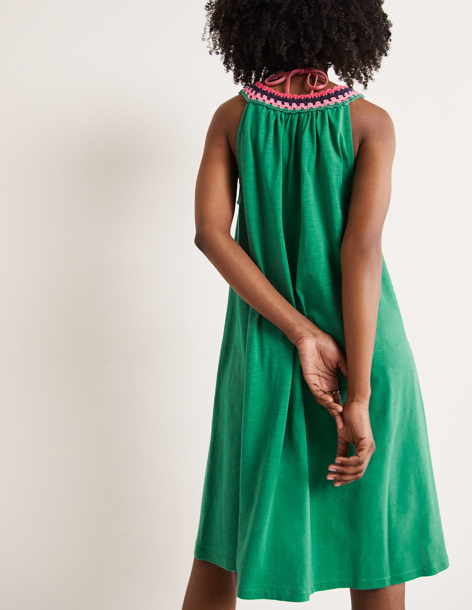 Crochet Detail Jersey Dress-Shady Glade - Image 3