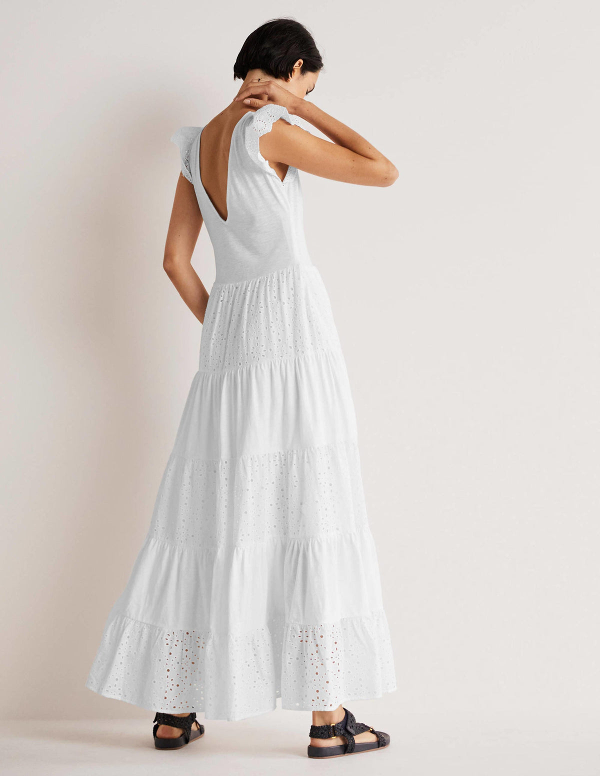 Broderie Mix Jersey Maxi Dress-White - Image 3