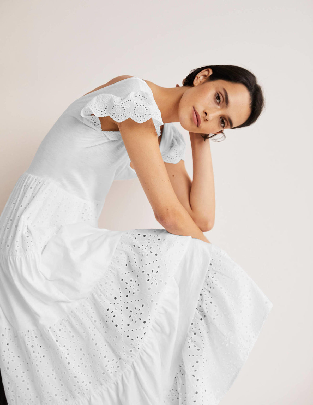 Broderie Mix Jersey Maxi Dress-White-4