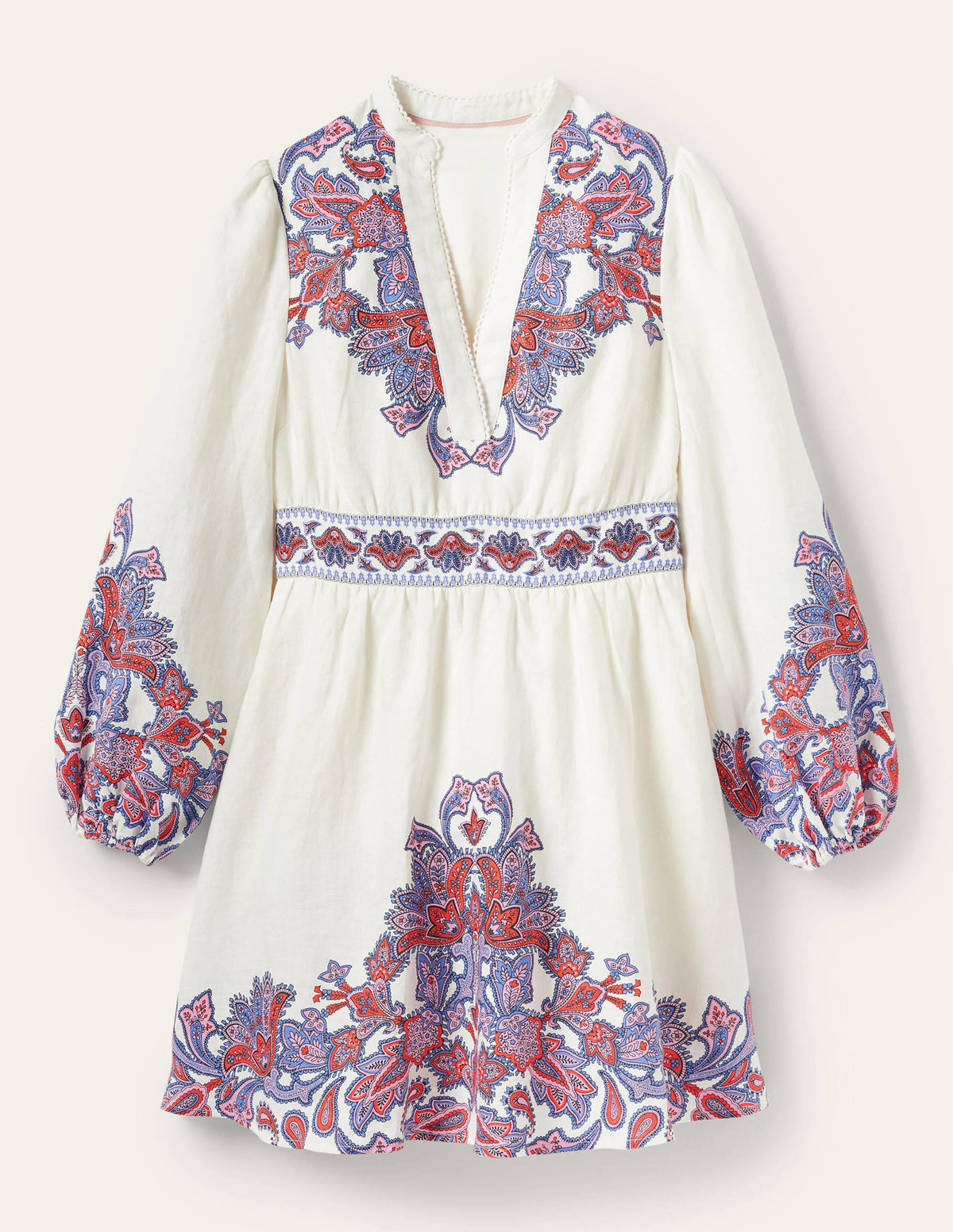 Flora Linen Mini Dress-Ivory, Paisley Bud - Image 7