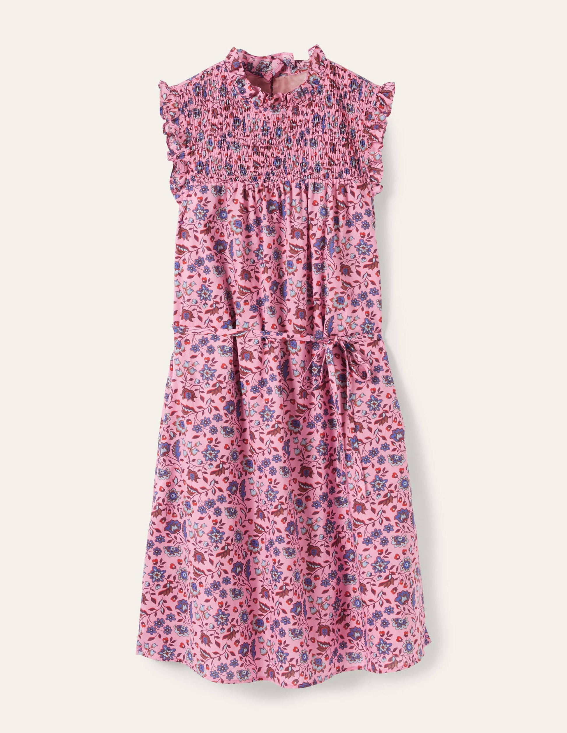 Sleeveless Smocked Mini Dress-Formica Pink Oriental Meadow-6