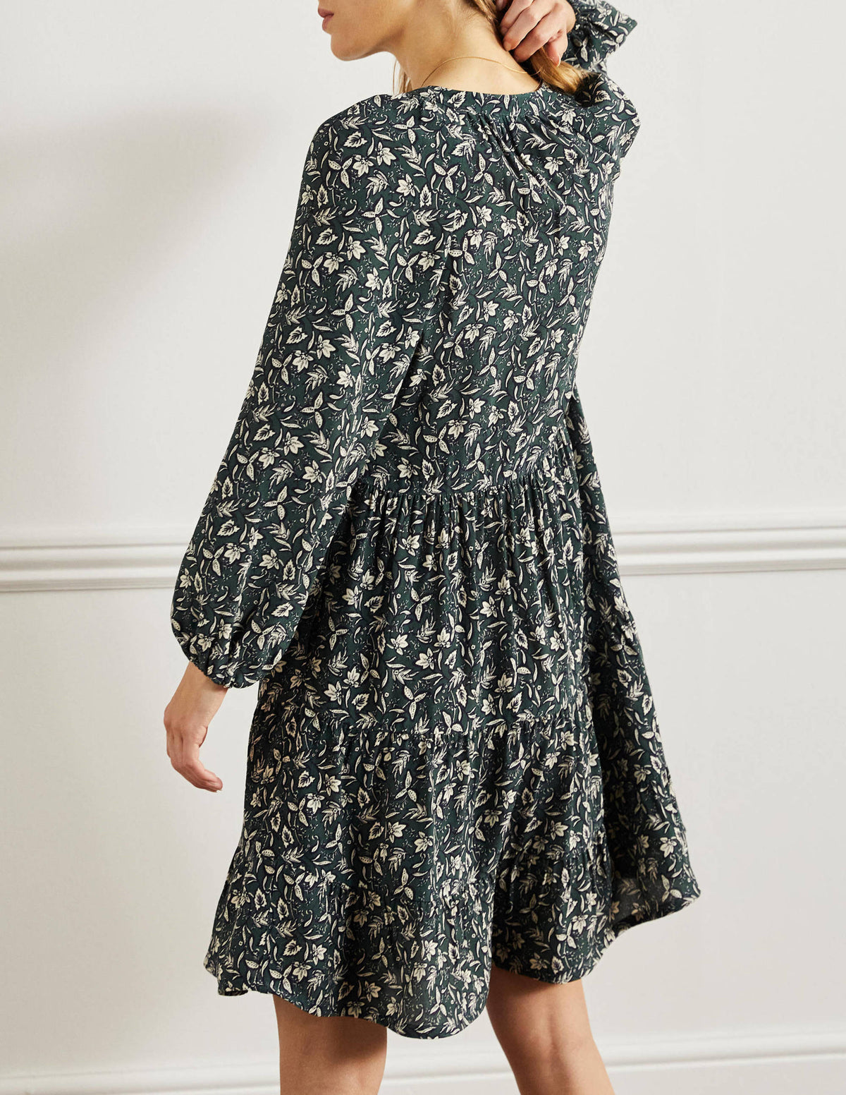 Notch Neck Tiered Dress-Trekking Green, Wild Flora-3