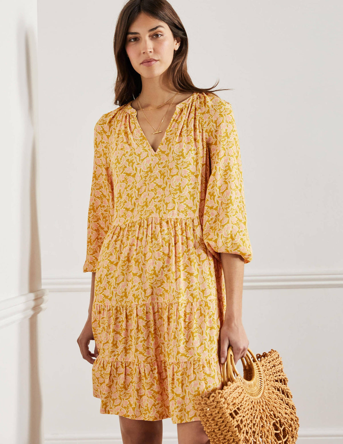 Notch Neck Tiered Dress-Butter, Wild Flora-1