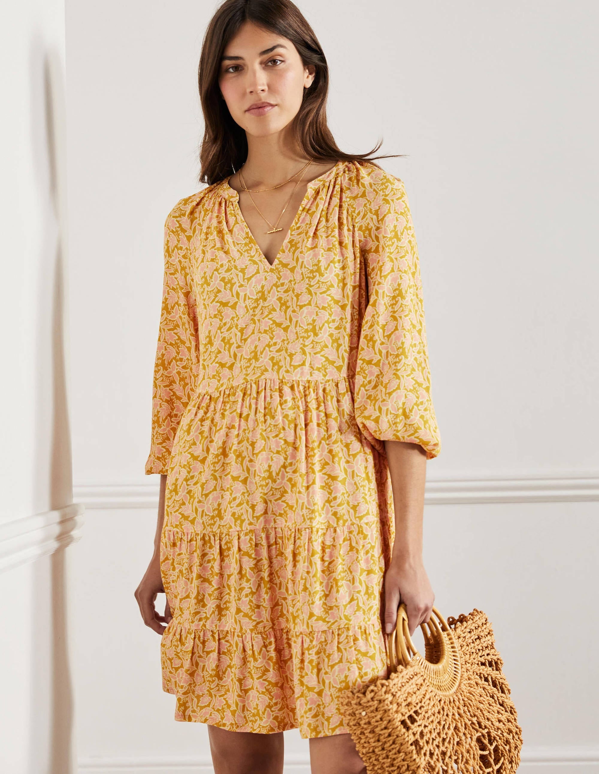 Notch Neck Tiered Dress-Butter, Wild Flora - Image 1
