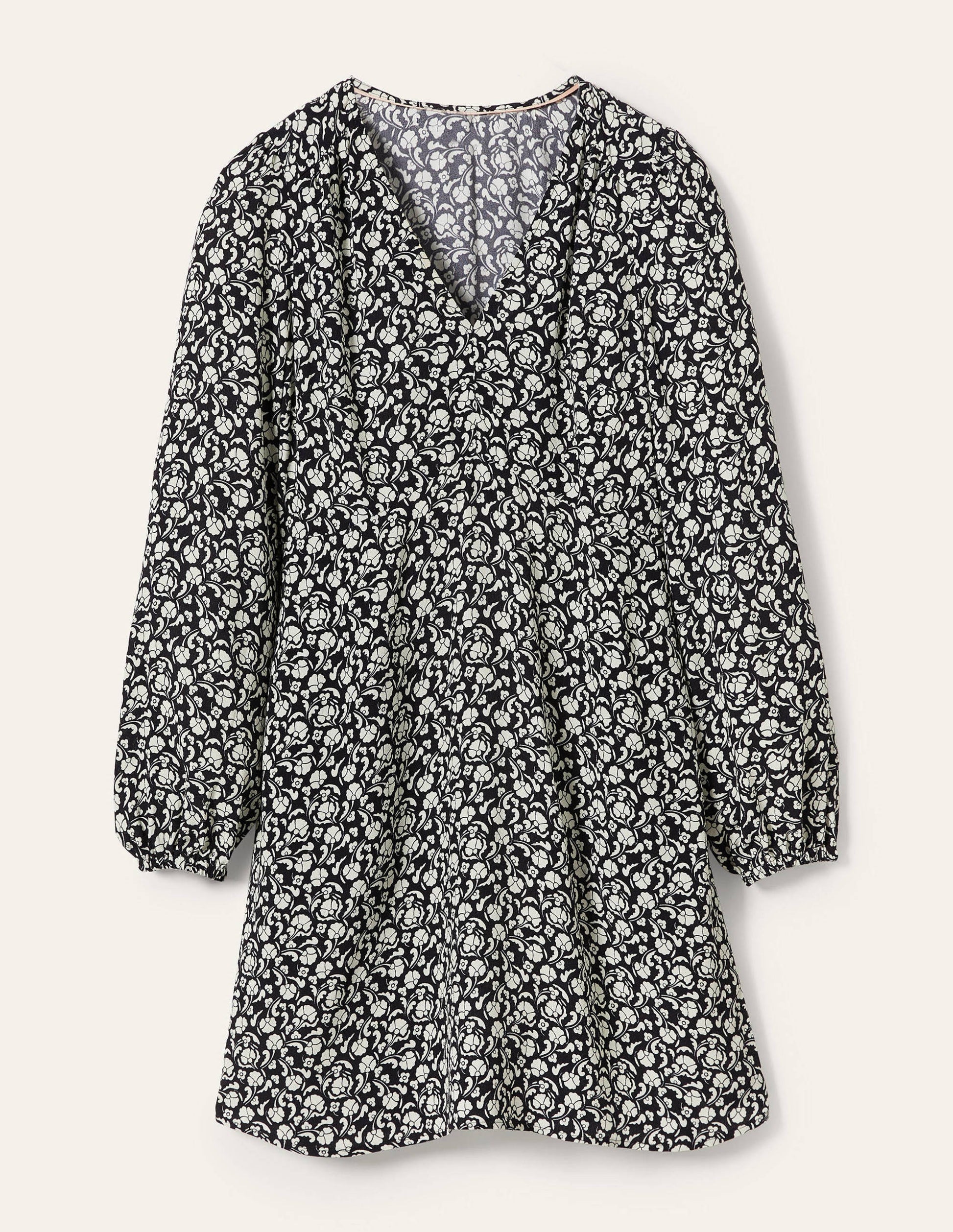 V-Neck Tea Dress-Navy, Delicate Bud-5
