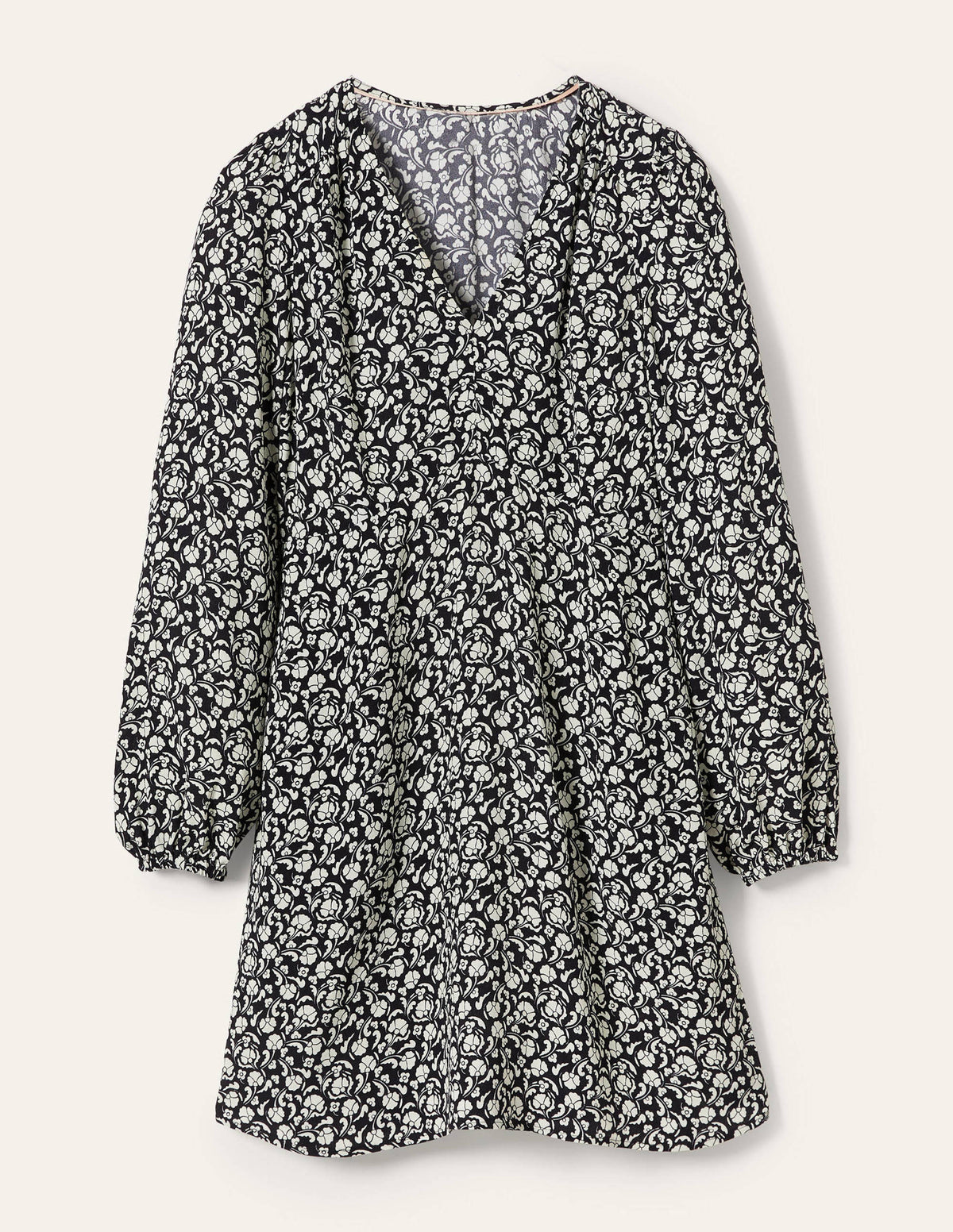 V-Neck Tea Dress-Navy, Delicate Bud - Image 5