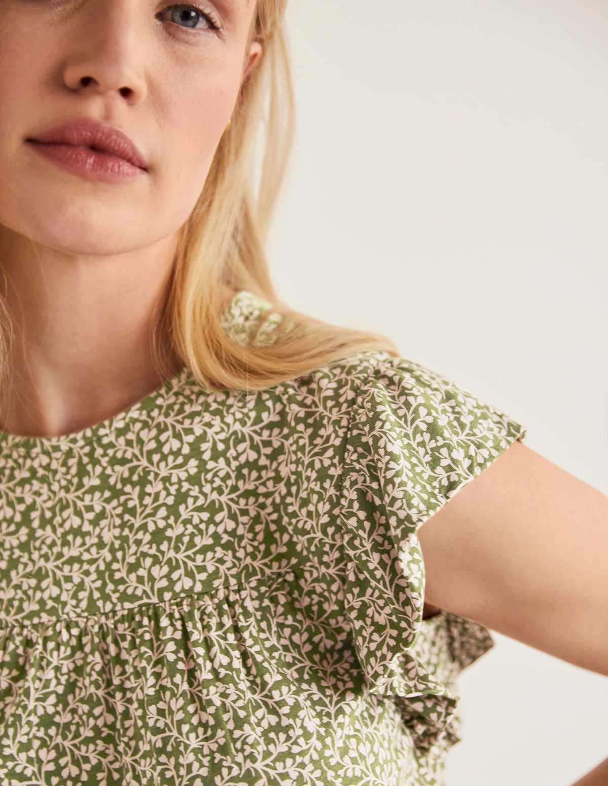 Ruffle Printed Mini Dress-Basil, Pome Leaf-2