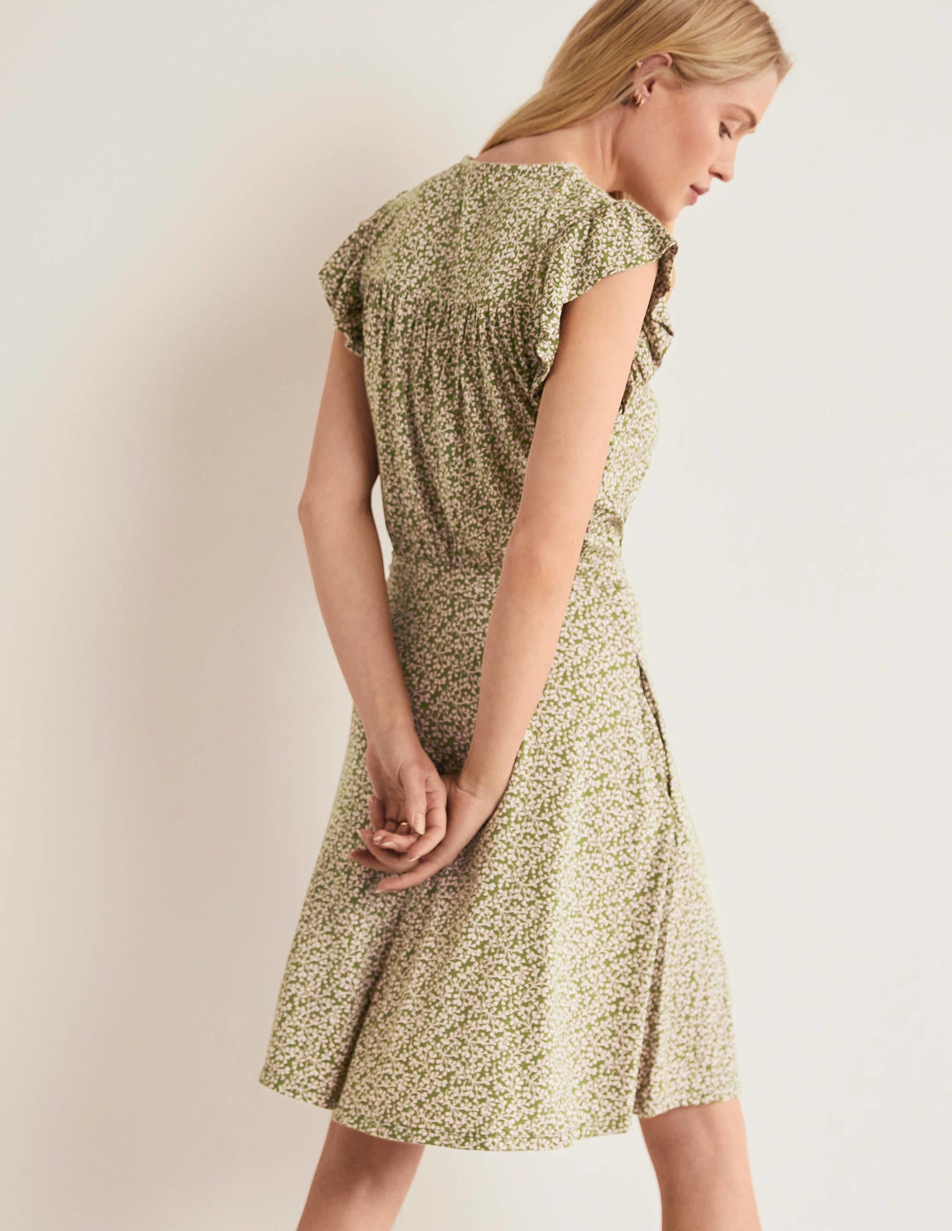 Ruffle Printed Mini Dress-Basil, Pome Leaf-3