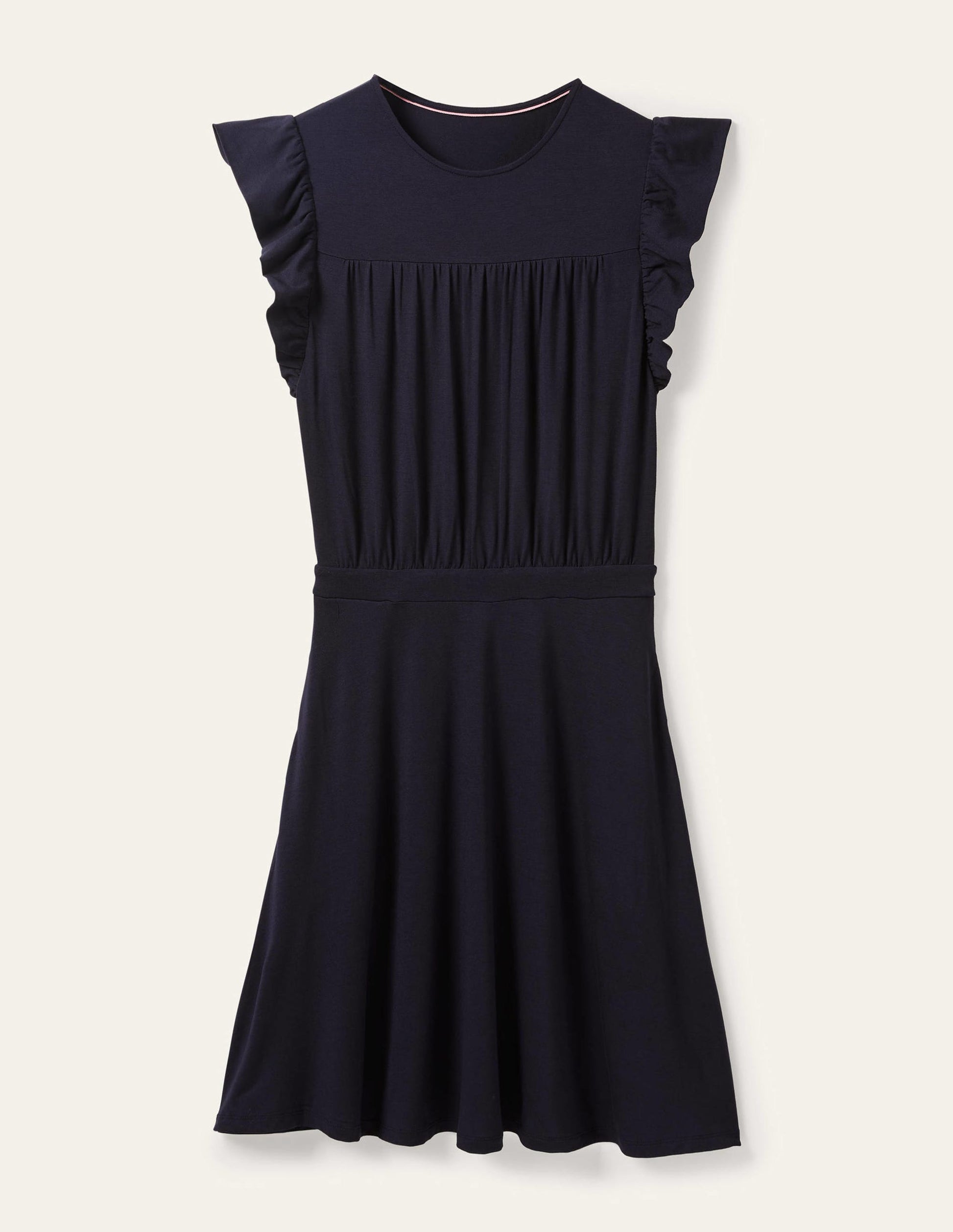 Ruffle Printed Mini Dress-Navy-7
