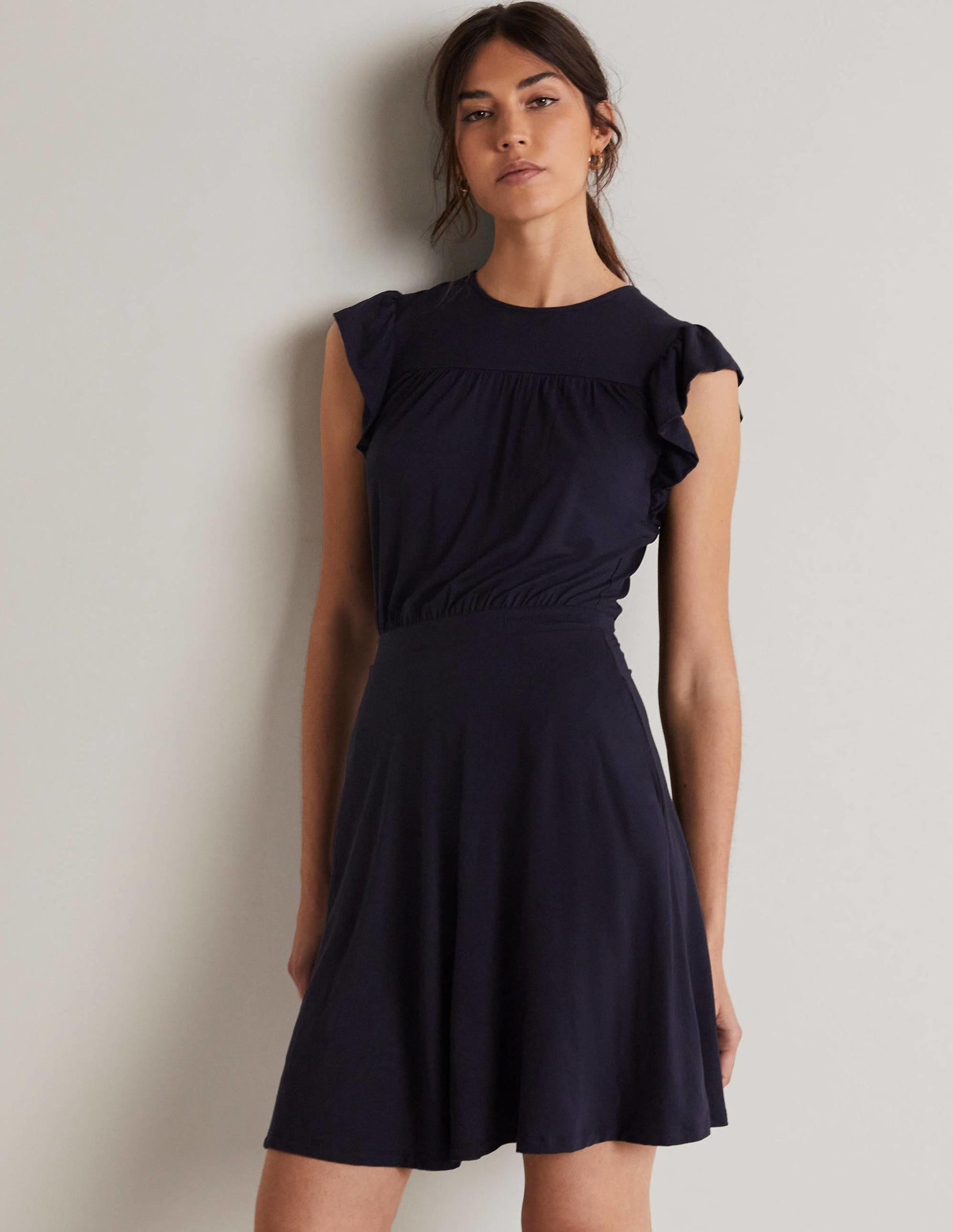 Ruffle Printed Mini Dress-Navy-1