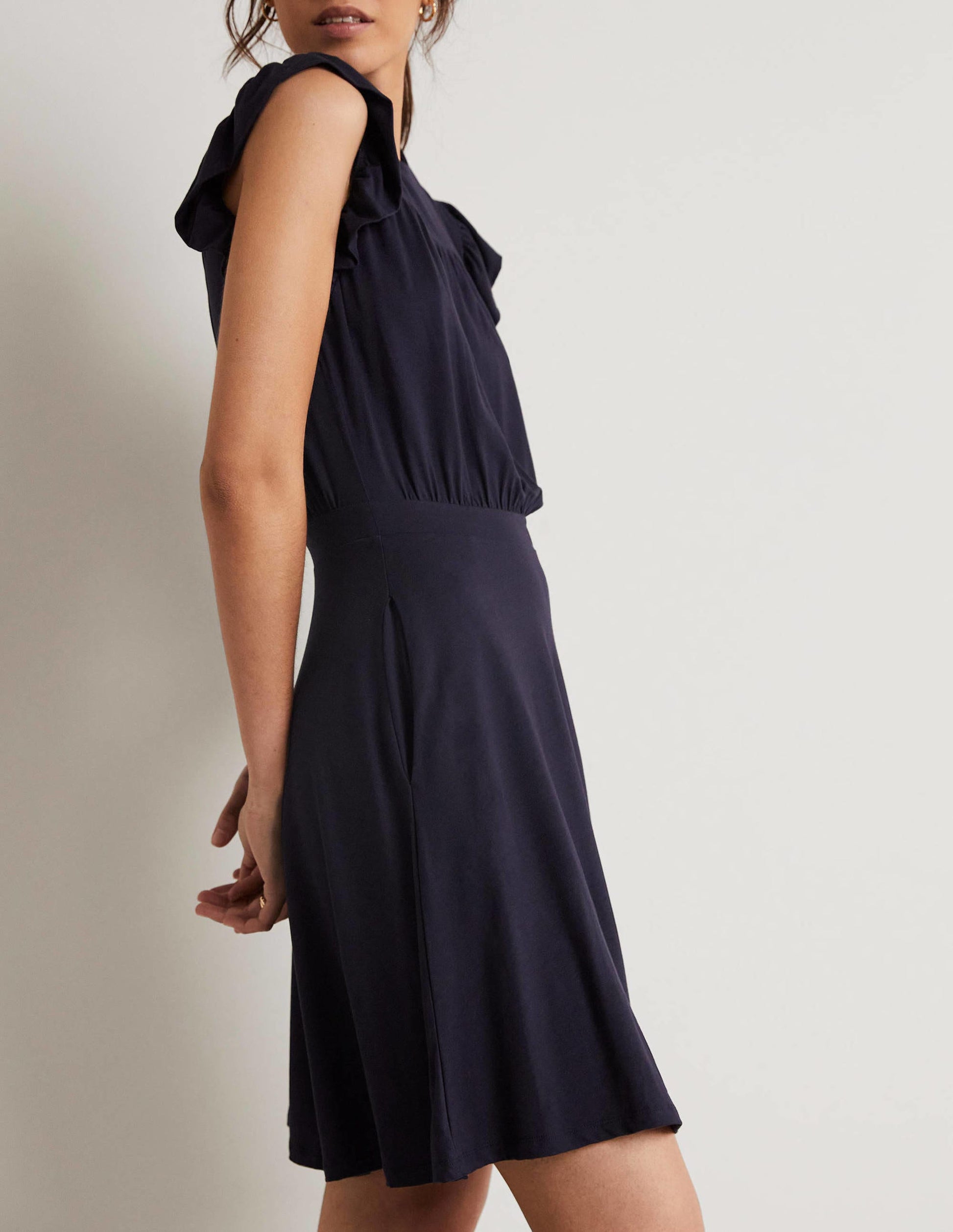 Ruffle Printed Mini Dress-Navy-4