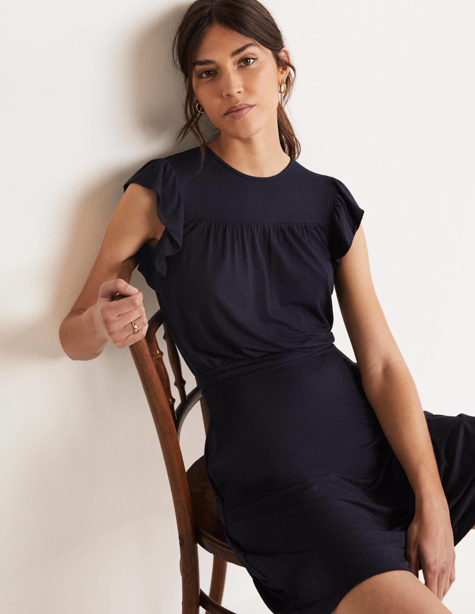 Ruffle Printed Mini Dress-Navy - Image 6