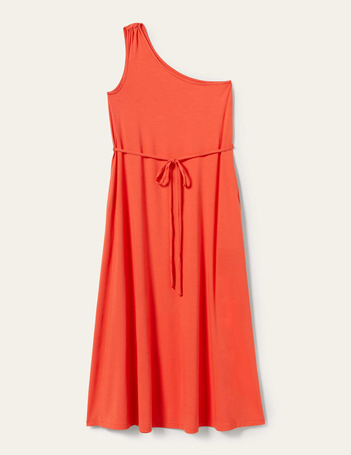 One Shoulder Jersey Midi Dress-Cherry Red-5