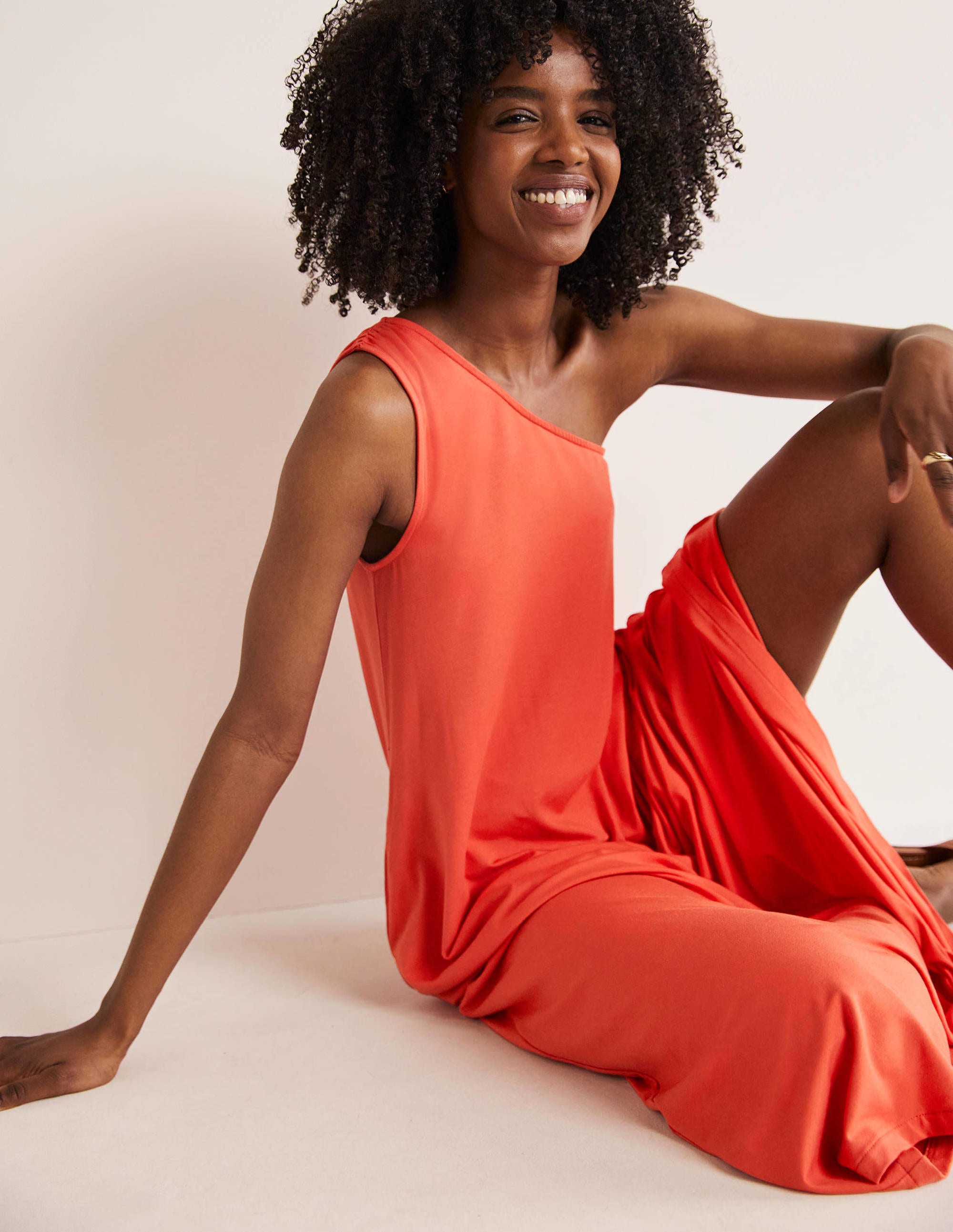 One Shoulder Jersey Midi Dress-Cherry Red - Image 3