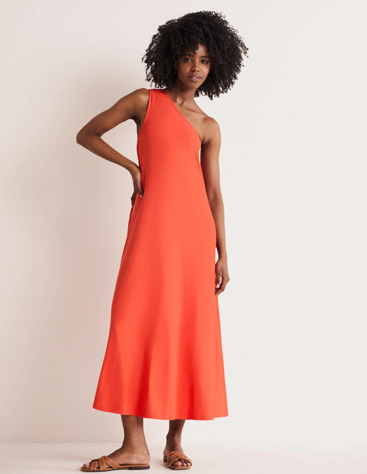 One Shoulder Jersey Midi Dress-Cherry Red-4