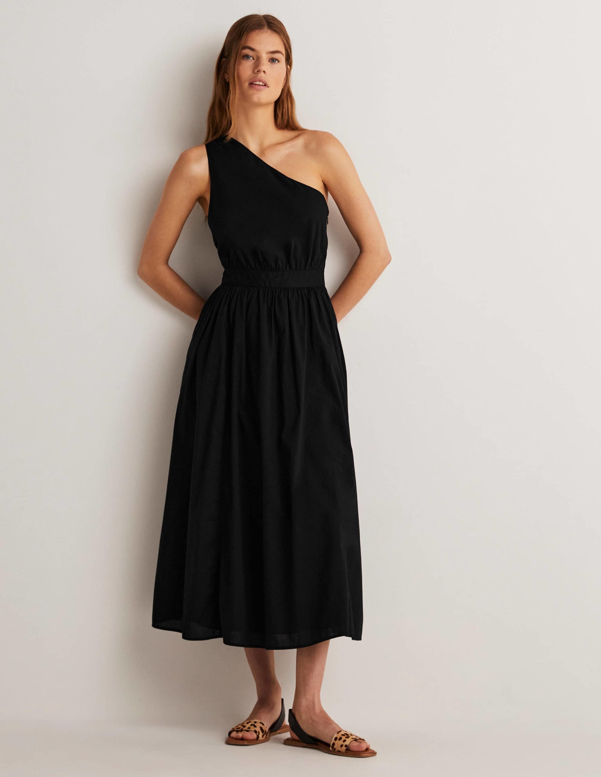 One Shoulder Midi Dress-Black - Image 5