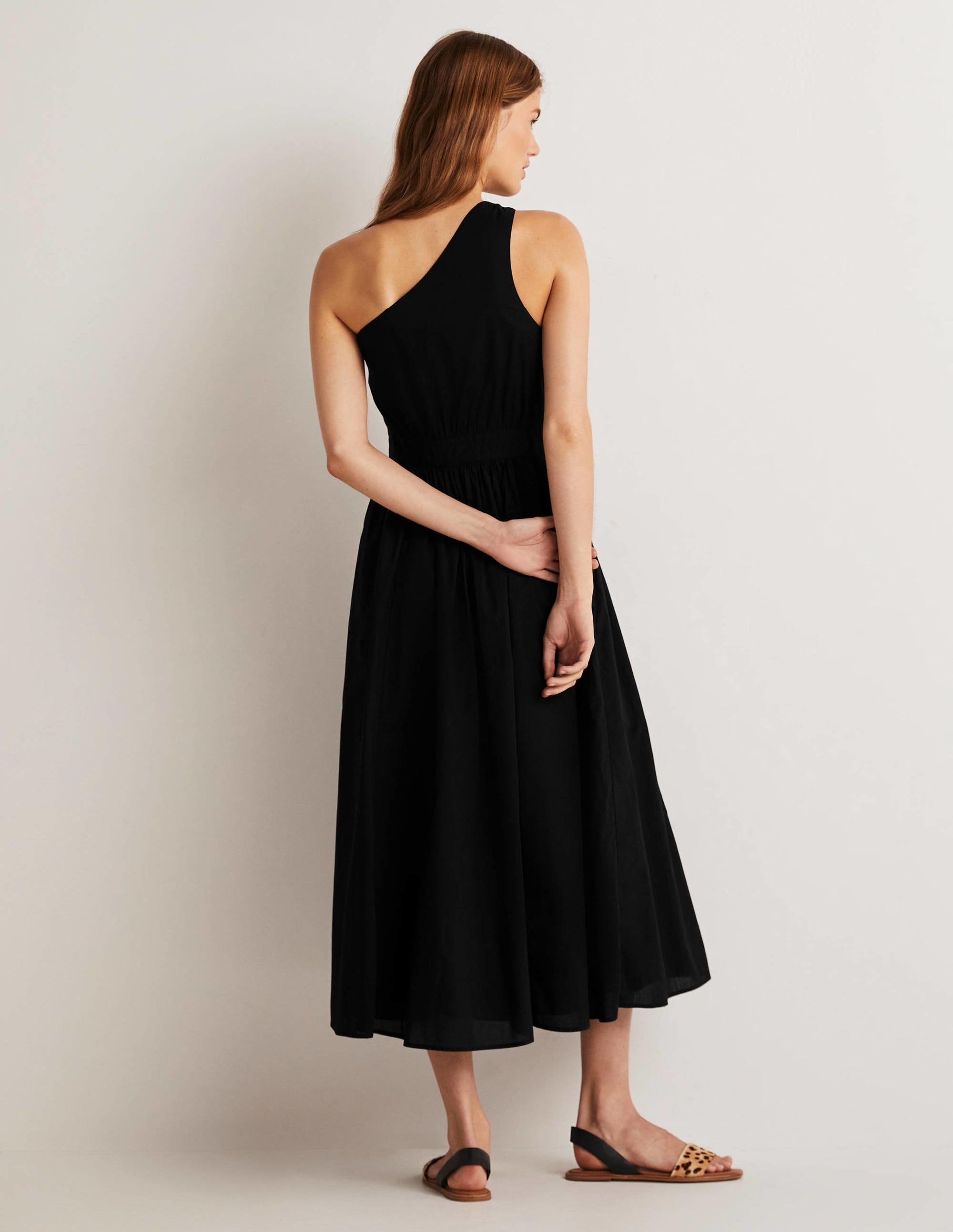 One Shoulder Midi Dress-Black - Image 3