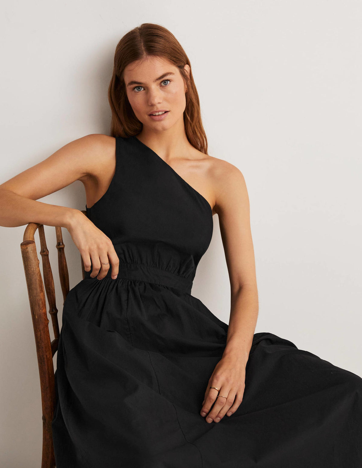 One Shoulder Midi Dress-Black-4