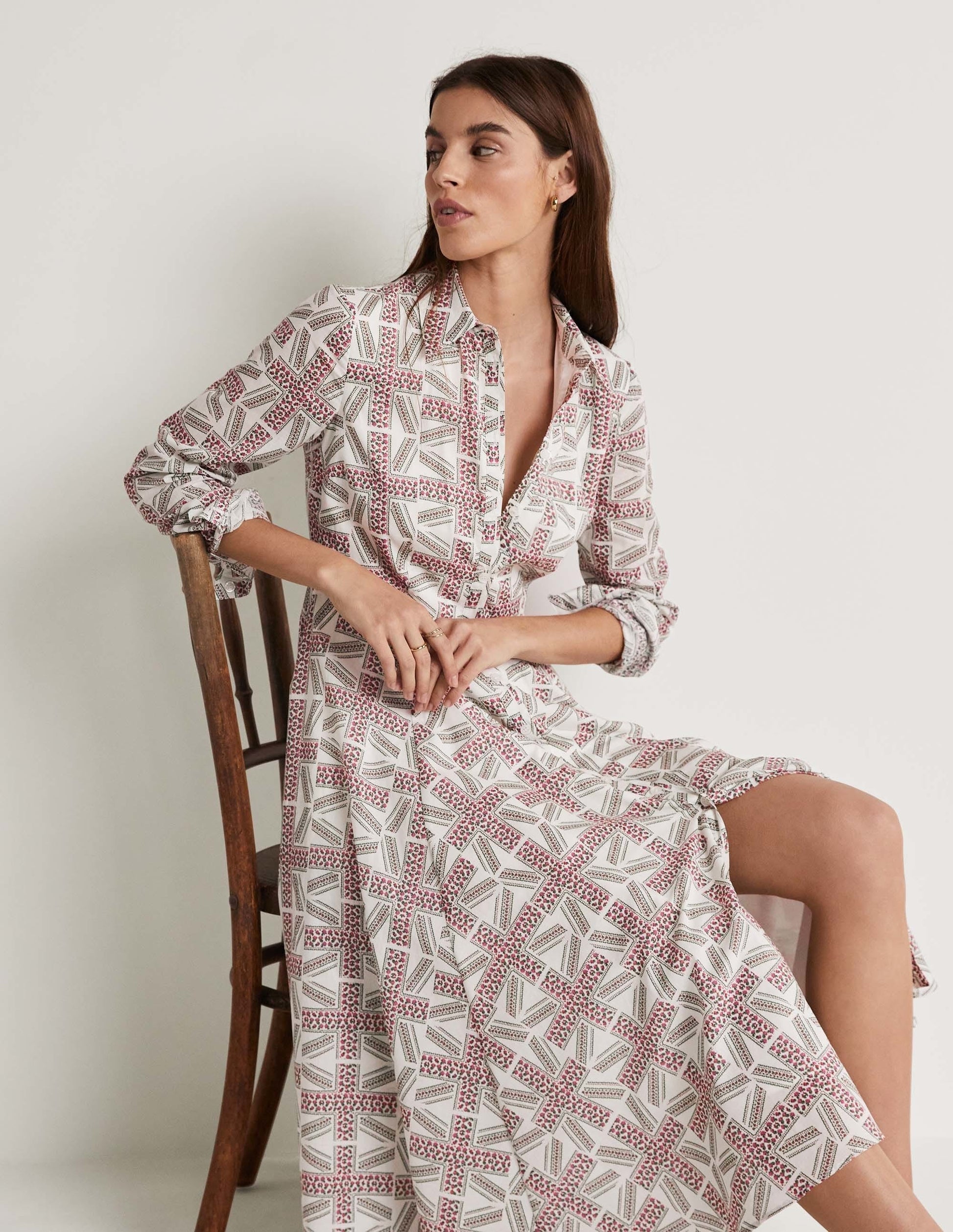 Jubilee Midi Shirt Dress-Ivory, Regal Bloom-3