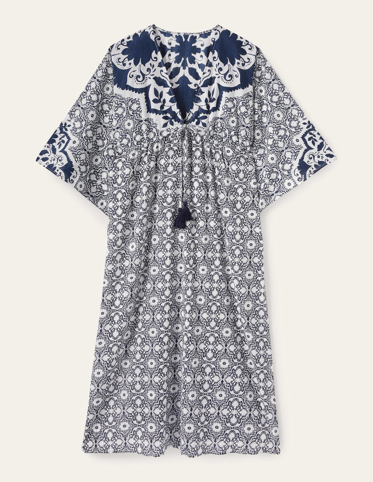 Maxi Empire Beach Kaftan Dress-Navy, Bloomsbury - Image 11