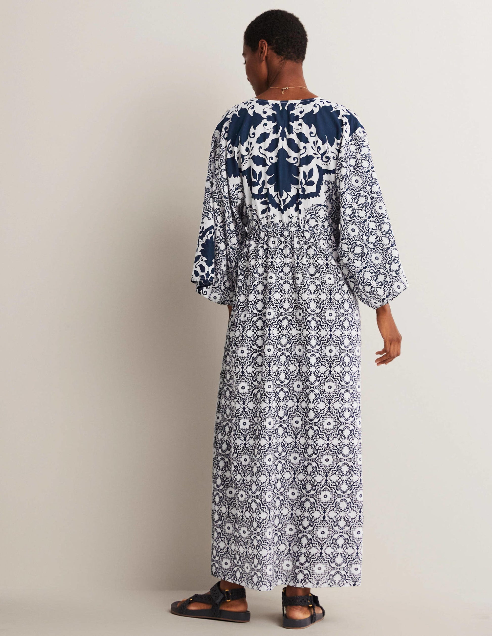 Maxi Empire Beach Kaftan Dress-Navy, Bloomsbury-3