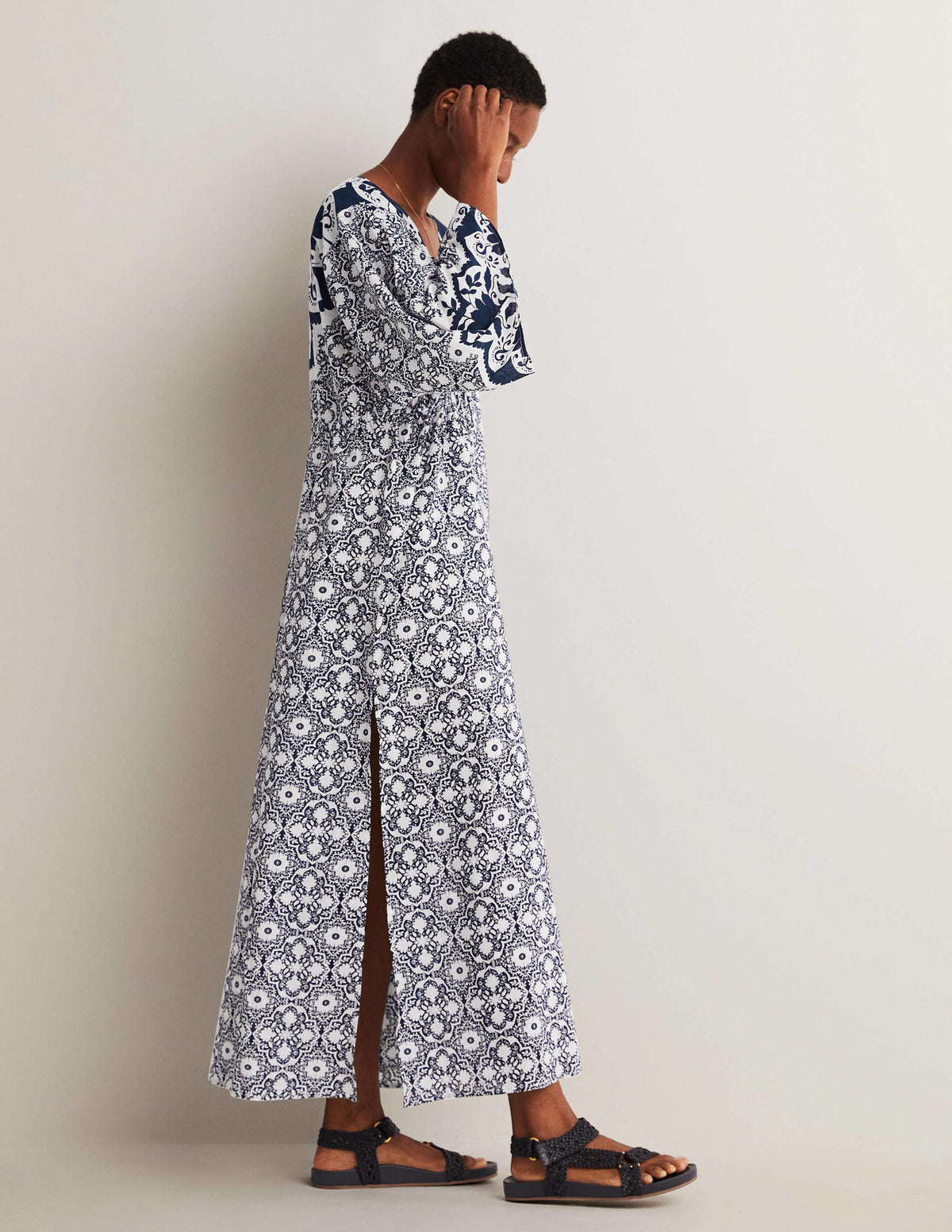 Maxi Empire Beach Kaftan Dress-Navy, Bloomsbury - Image 4