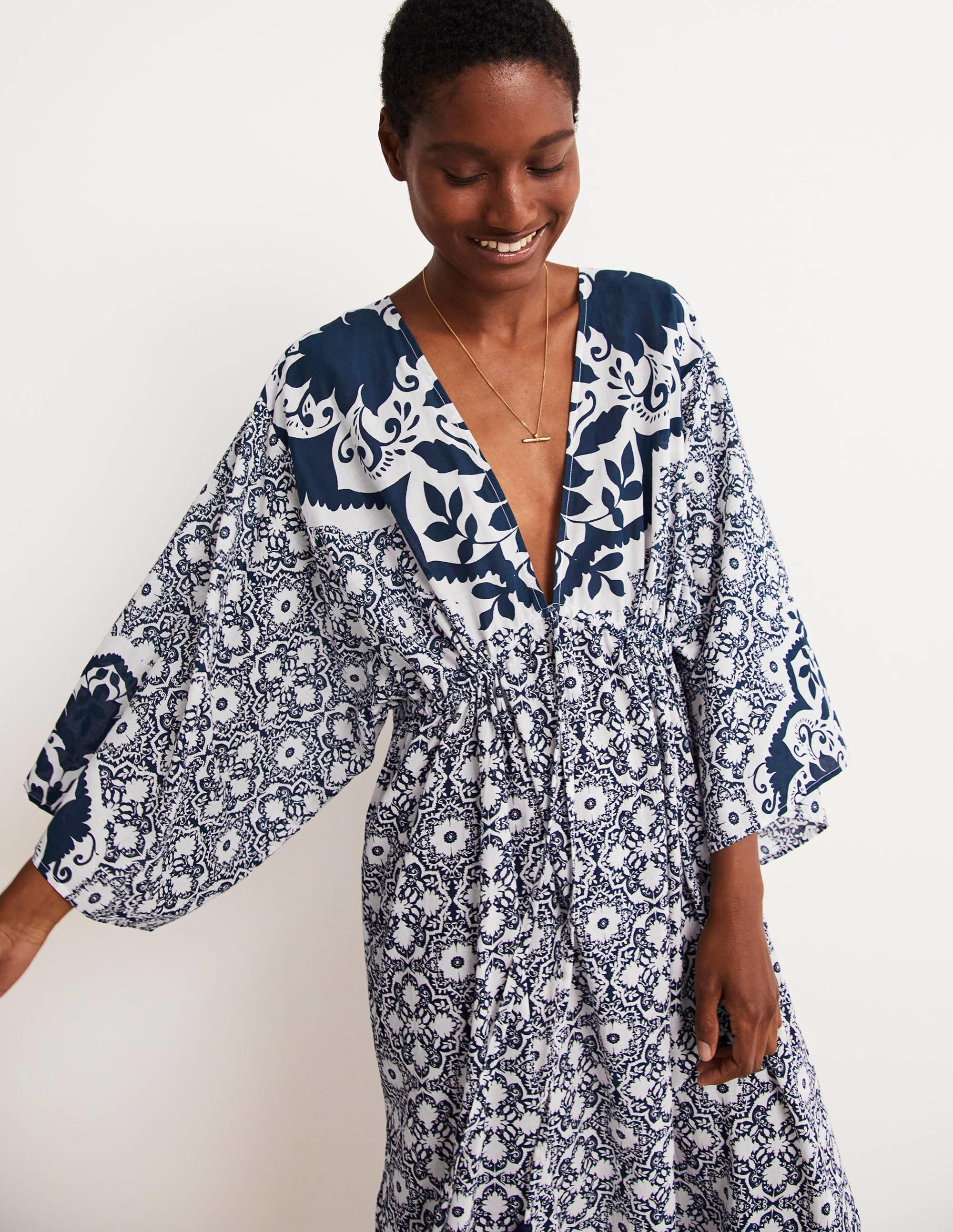 Maxi Empire Beach Kaftan Dress-Navy, Bloomsbury - Image 5