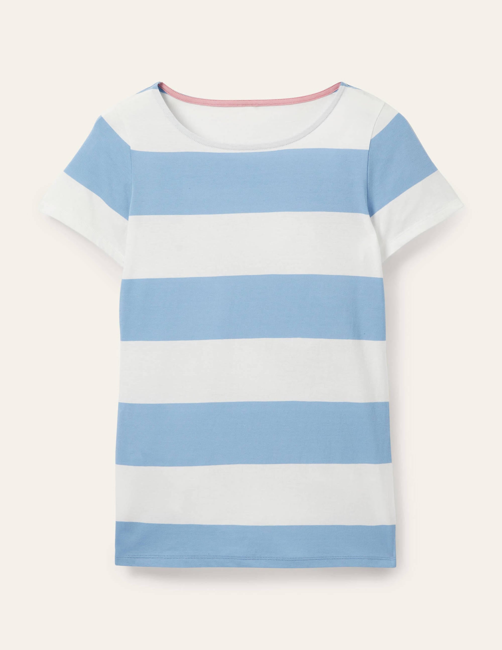 Short Sleeve Breton T-Shirt-Dusty Blue / Ivory Stripe - Image 5